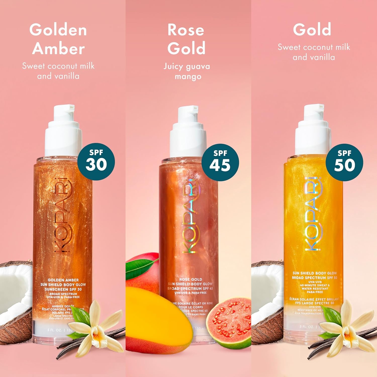 Sun Shield Body Glow, Broad Spectrum SPF 45, Lightweight Shimmering Gel Texture Absorbs Quickly, Non Sticky, Glowing Results, Rose Gold 5 Oz