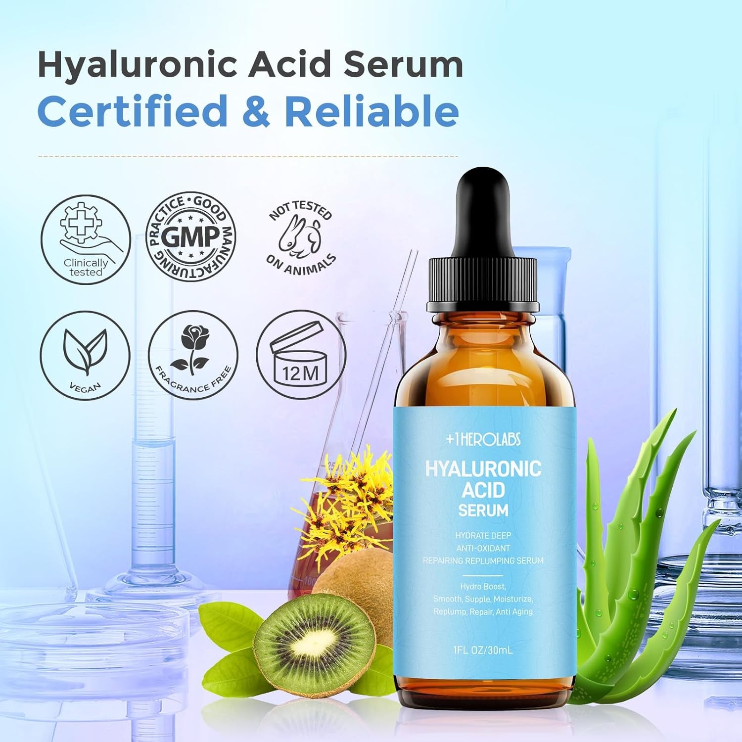 Hyaluronic Acid Serum for Face anti Aging, Fine Lines, Dark Spots, & Dry Skin - Hydrating Facial Serum - Best Face Serum for Moisturizing and Wrinkle Reducing, 1 Fl Oz