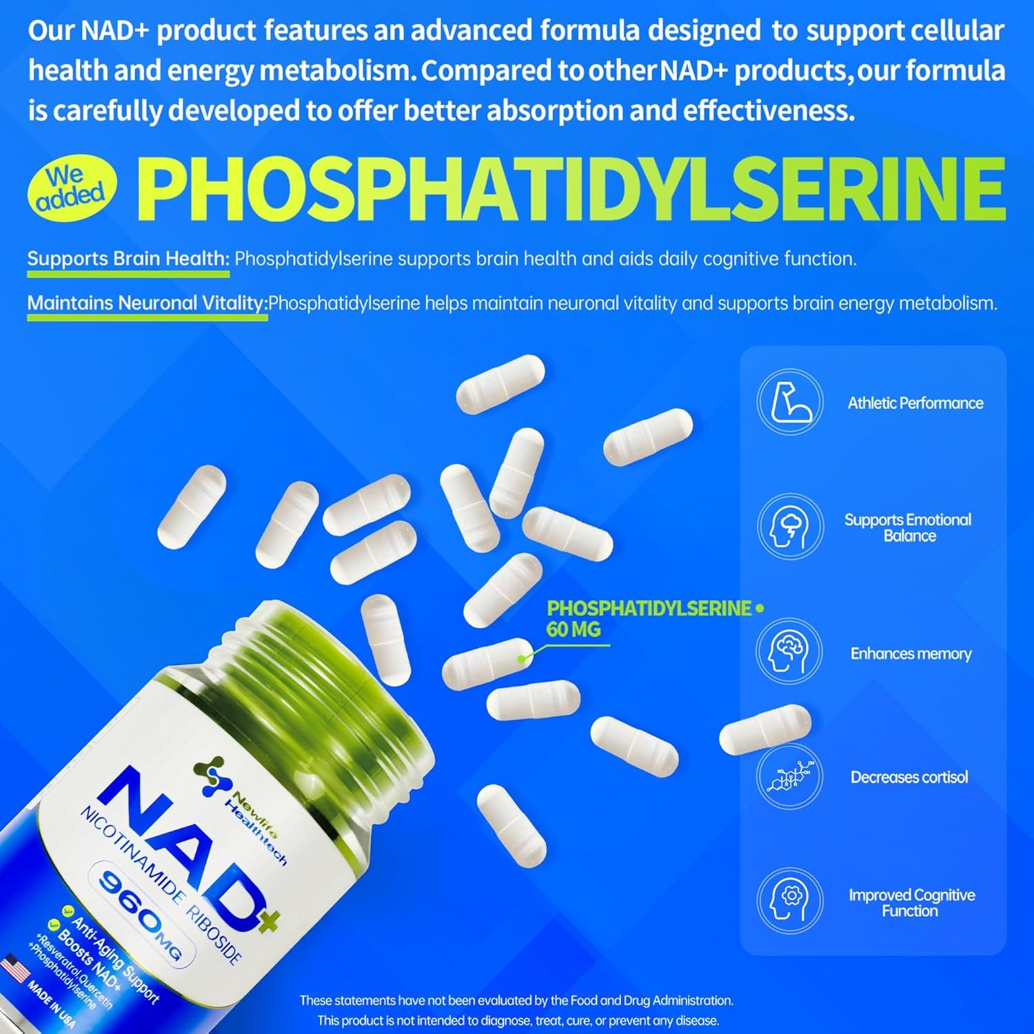 Newlife Healthtech NAD+ Supplement – 60 Capsules | Advanced Cellular Energy & Anti-Aging Support – 960mg per Serving