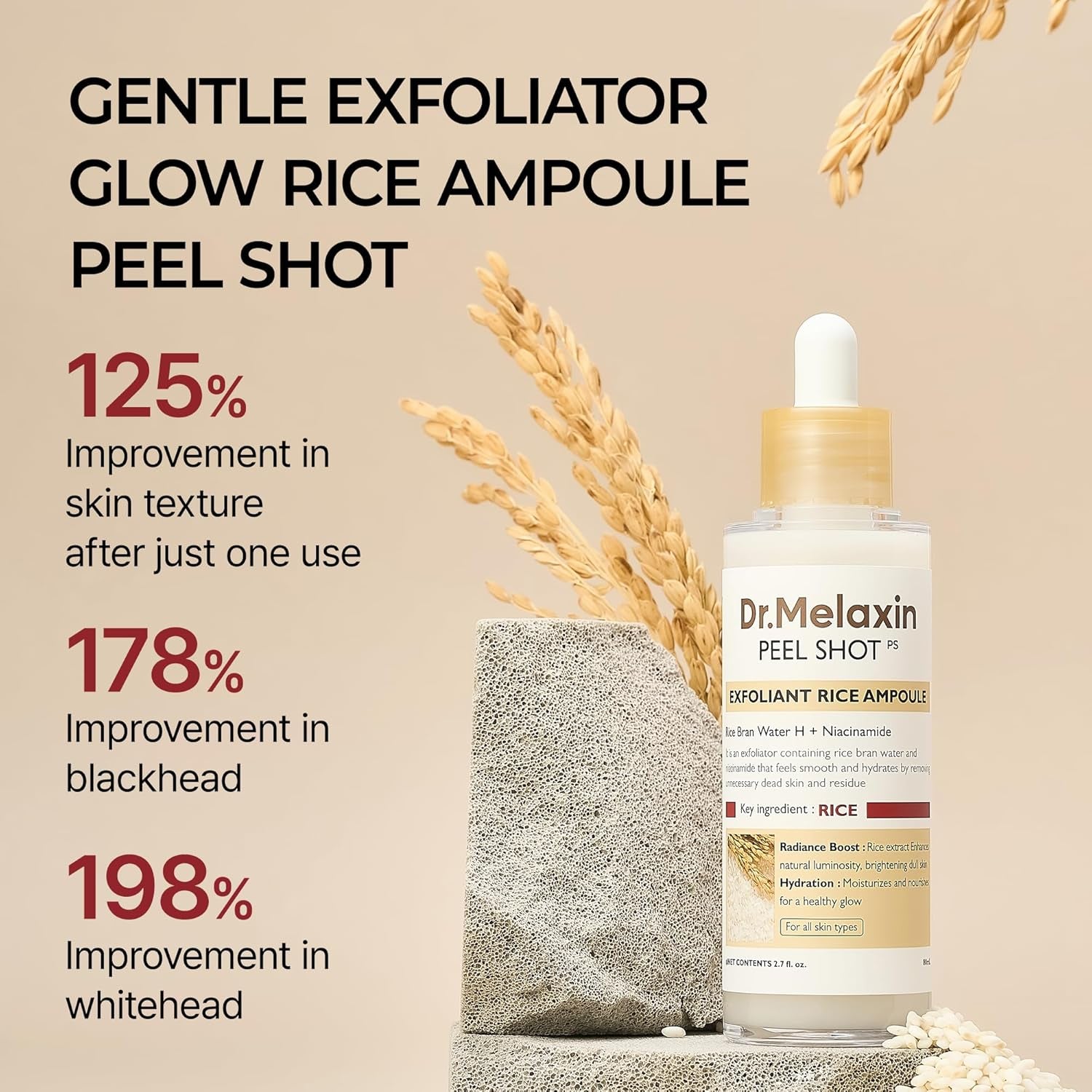 Dr.Melaxin Peel Shot Exfoliant Rice Ampoule – 80ml | Radiance-Boosting, Multi-Acid Exfoliating Ampoule with Deep Hydration