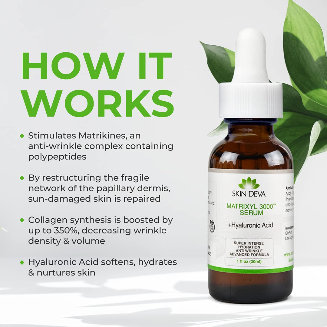 SKIN DEVA Matrixyl 3000™ Serum + Hyaluronic Acid – 30ml | Collagen-Boosting Anti-Aging Serum