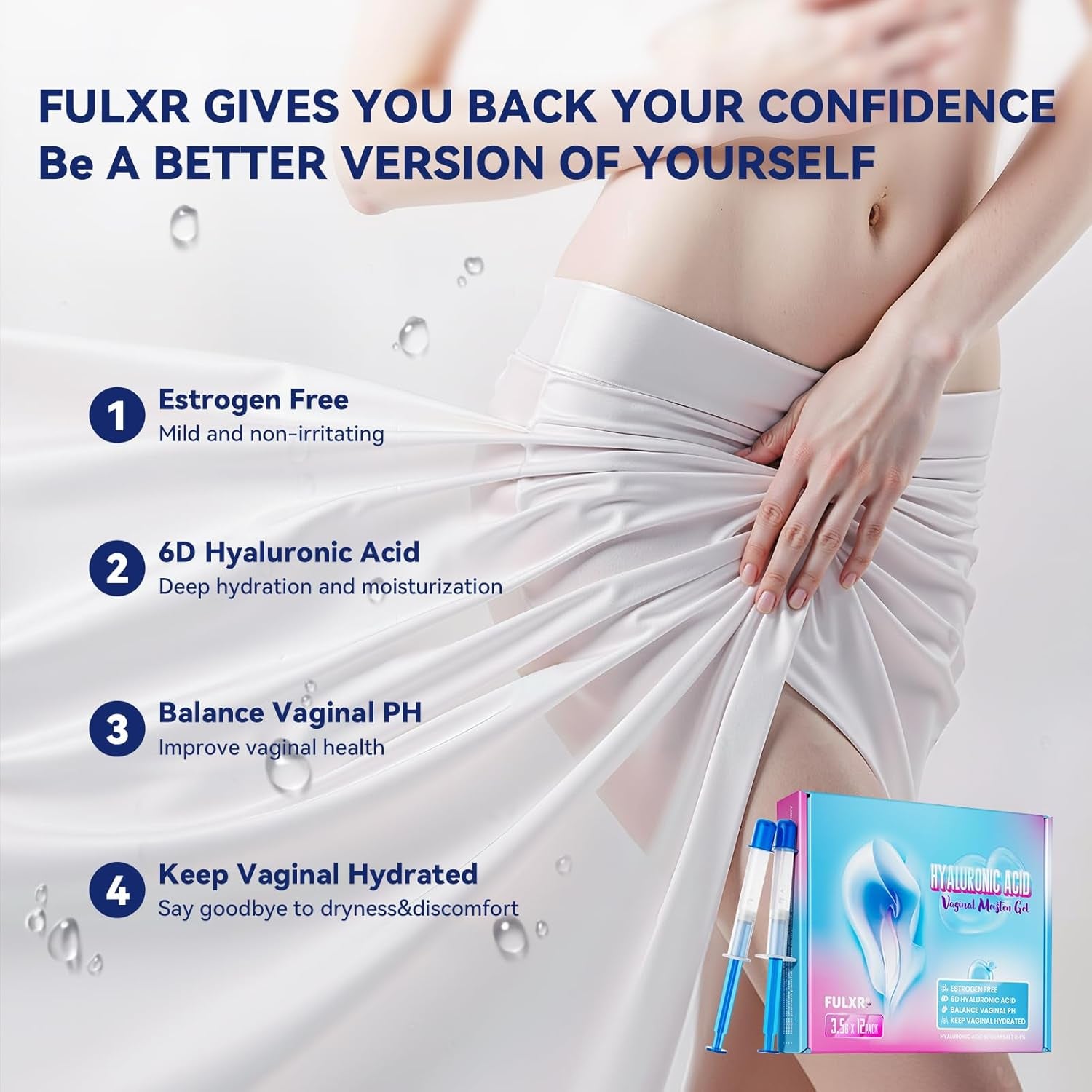 FULXR Hyaluronic Acid Vaginal Moisten Gel – 3.5g x 12 Pack | 6D Hyaluronic Acid Deep Hydration & pH Balance Support