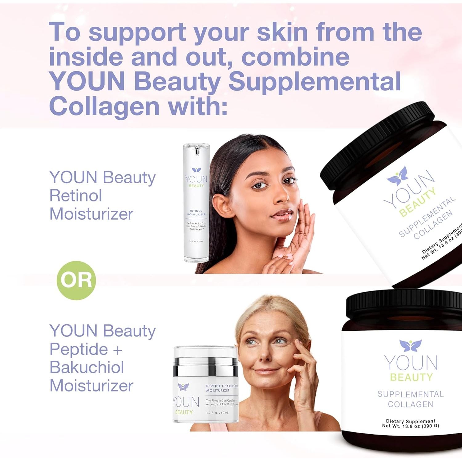 YOUN Beauty Supplemental Collagen – 390g | Multi-Peptide Powder for Skin, Hair, Nails & Joint Support