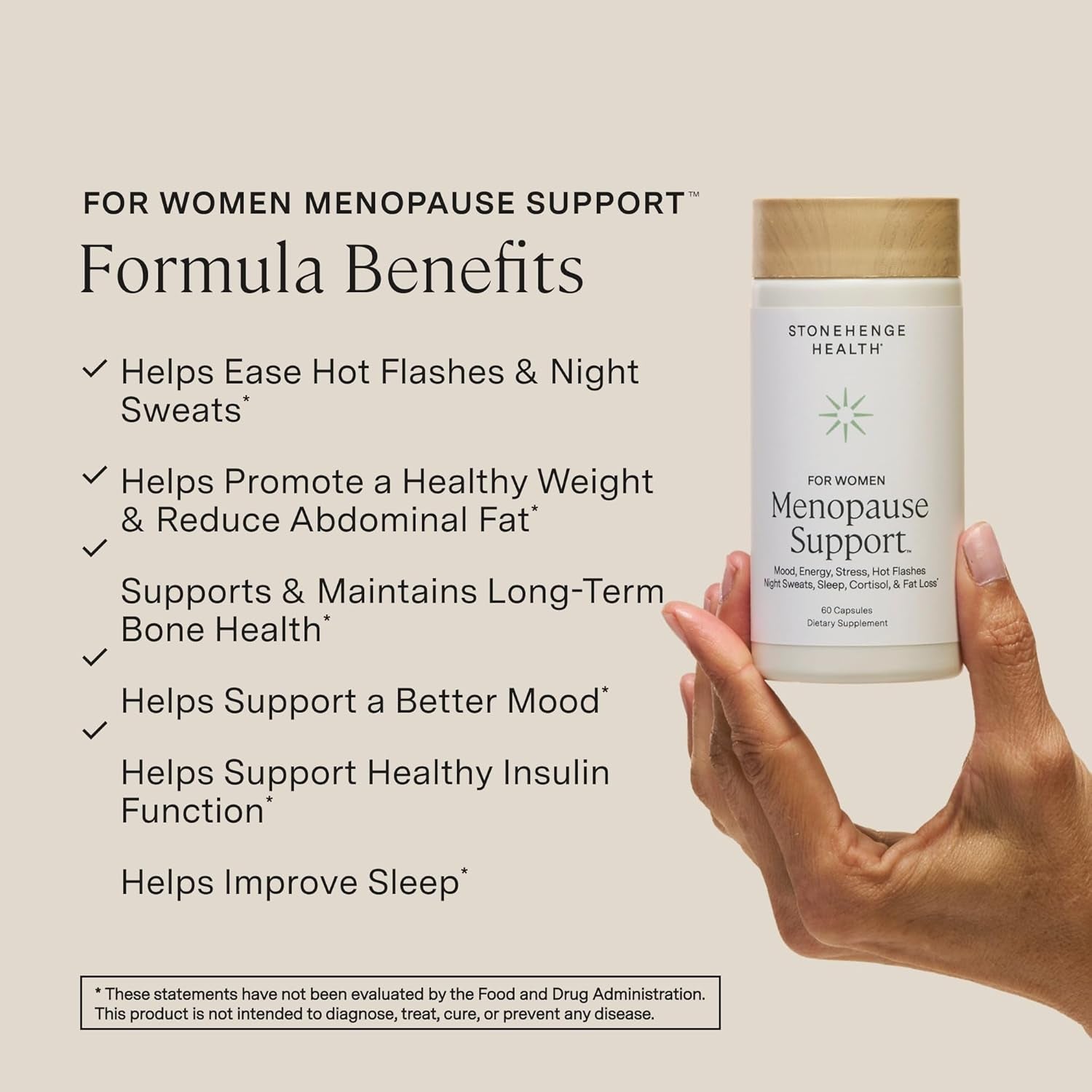 for Women Menopause Support for Peri + Menopause + Post - Mood, Energy, Stress, Hot Flashes, Night Sweats, Sleep & Cortisol, Chromax Chromium, Vitamin D3, KSM-66 Ashwagandha Extract