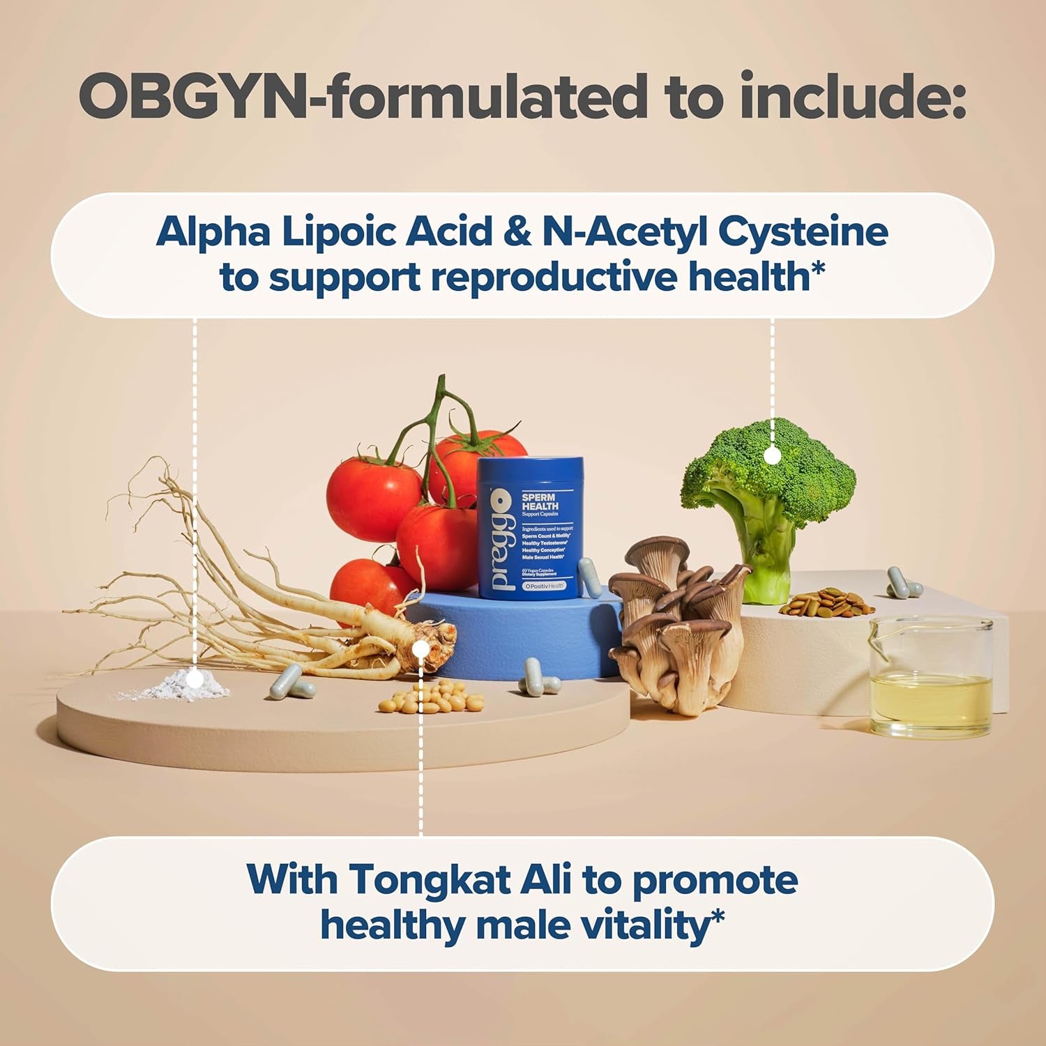 O Positiv Preggo Sperm Health Capsules for Men – 60 Vegan Capsules | OBGYN-Formulated Male Fertility Support with Tongkat Ali, NAC & Alpha Lipoic Acid