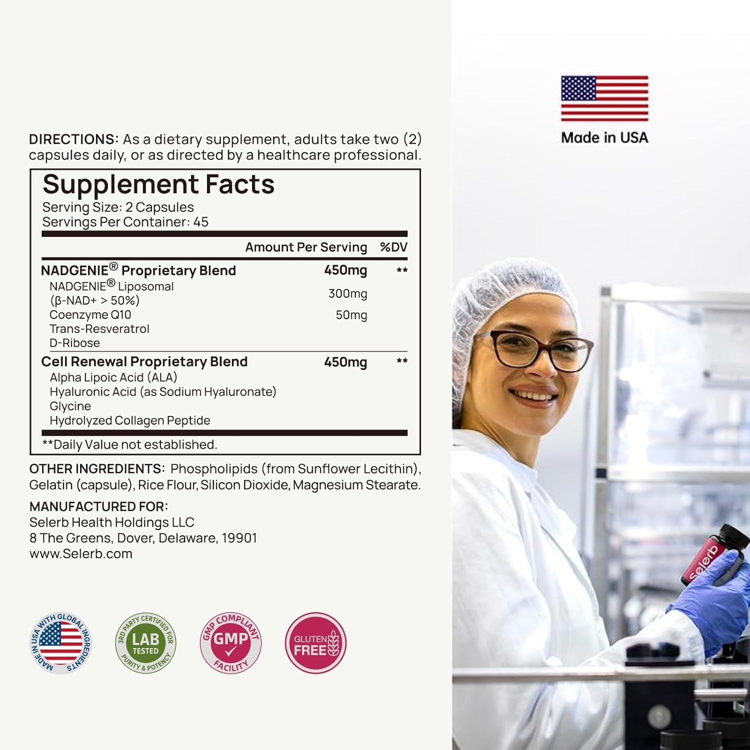 Selerb NAD+ for Women – 90 Capsules | Advanced Anti-Aging & Cellular Renewal Formula