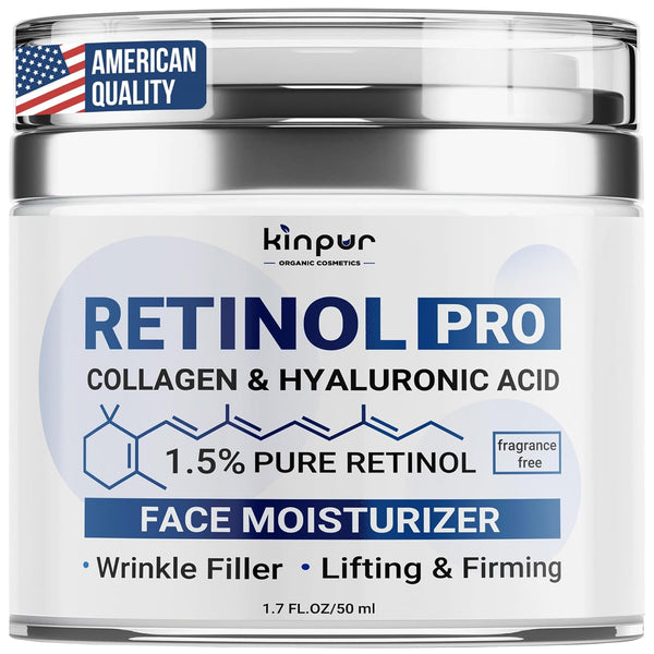 KINPUR ORGANIC COSMETICS Retinol Pro Collagen & Hyaluronic Acid Face Moisturizer – 50ml | Anti-Ageing, Hydrating & Skin-Perfecting Daily Cream