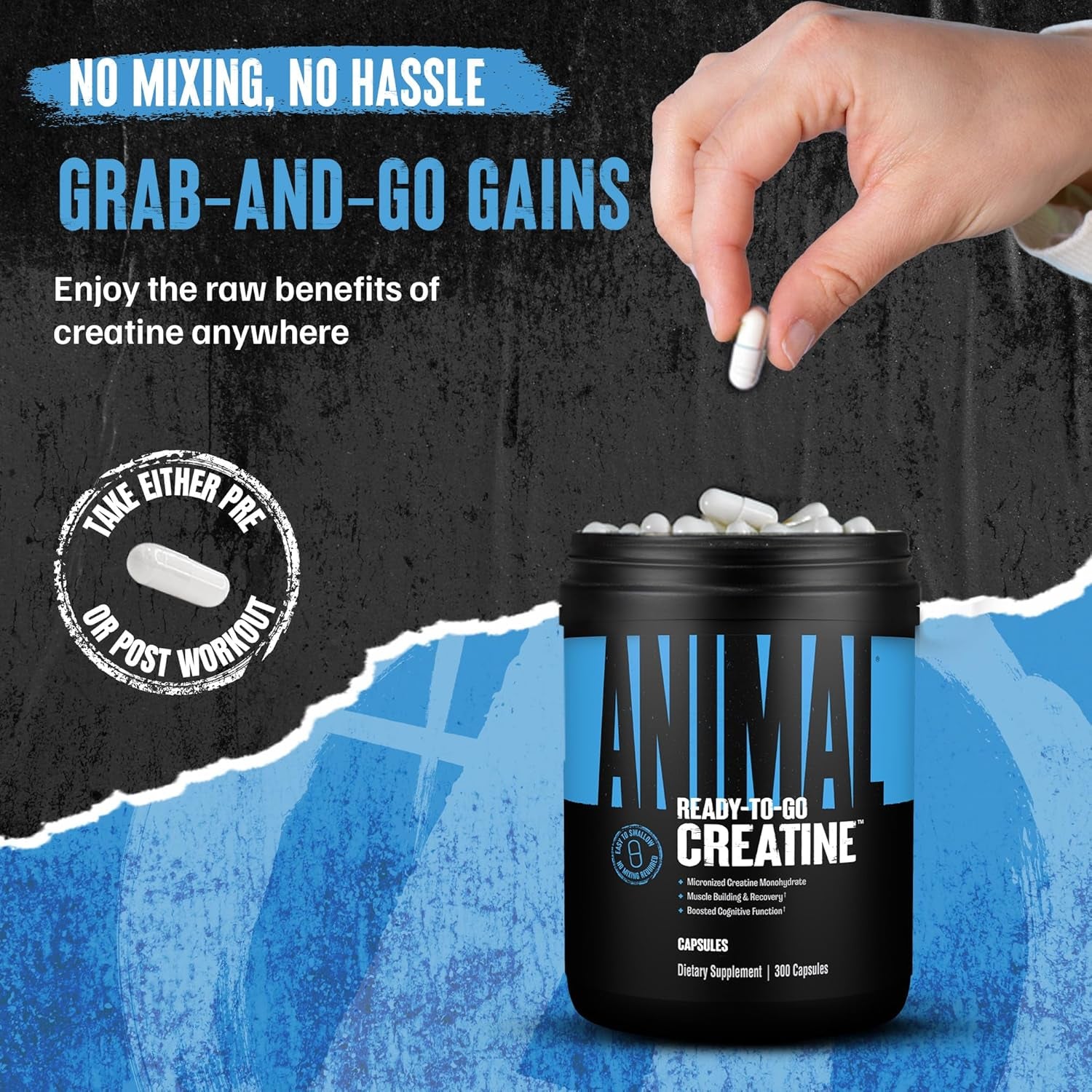 Animal Micronized Creatine Monohydrate Capsules – 300 Caps | 2,500mg Per Serving for Muscle Growth & Recovery