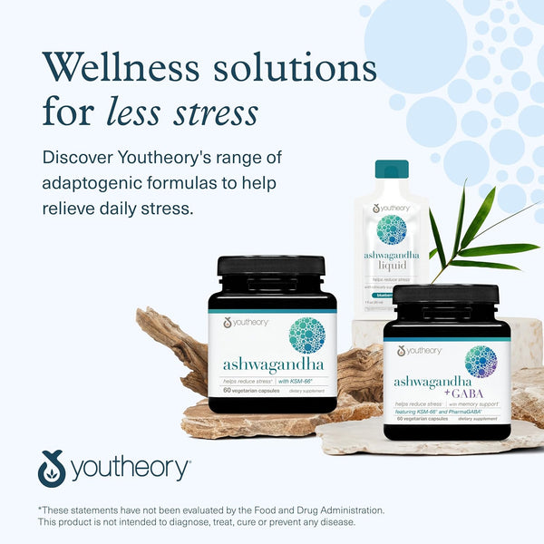 Youtheory Ashwagandha Stress Support Supplement – 60 Vegetarian Capsules | Adaptogen for Stress, Mood & Cortisol Balance