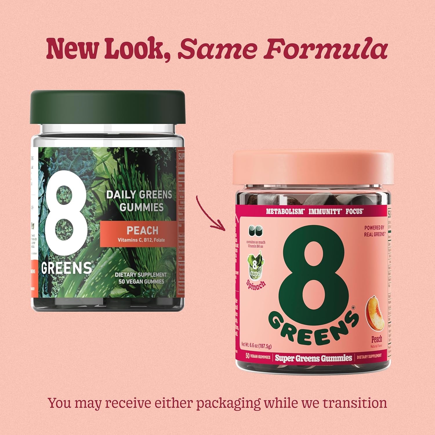 8Greens Supergreens Gummies - Peach Flavor, 50 Gummies