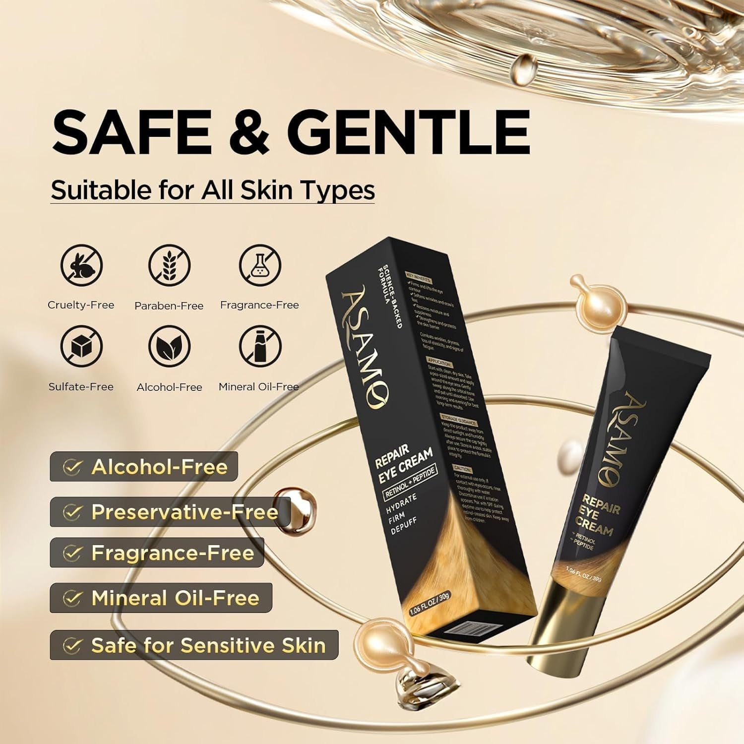 Retinol Eye Cream – Retinol and Peptides for Fine Lines, Puffiness, and Under-Eye Shadows, anti Aging, Eye Care Daily Wrinkle Cream,1.06 Fl.Oz