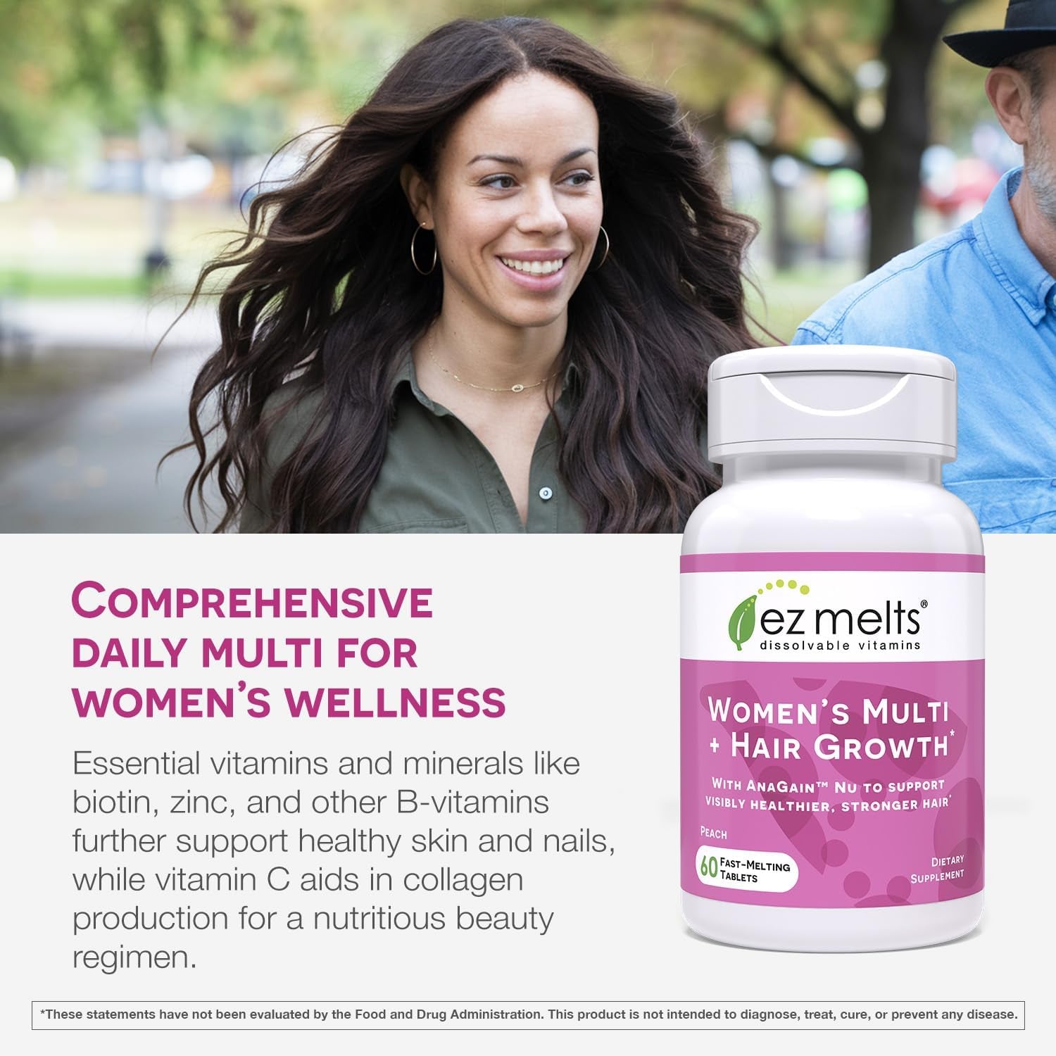 EZ Melts Dissolvable Vitamins Women’s Multi + Hair Growth – 60 Tablets | Fast-Melting Multivitamin with AnaGain Nu for Hair, Skin & Nail Health