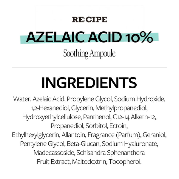 RE:CIPE 10% Azelaic Acid Soothing Ampoule – 30ml | Redness Relief, Hydration & Barrier Support