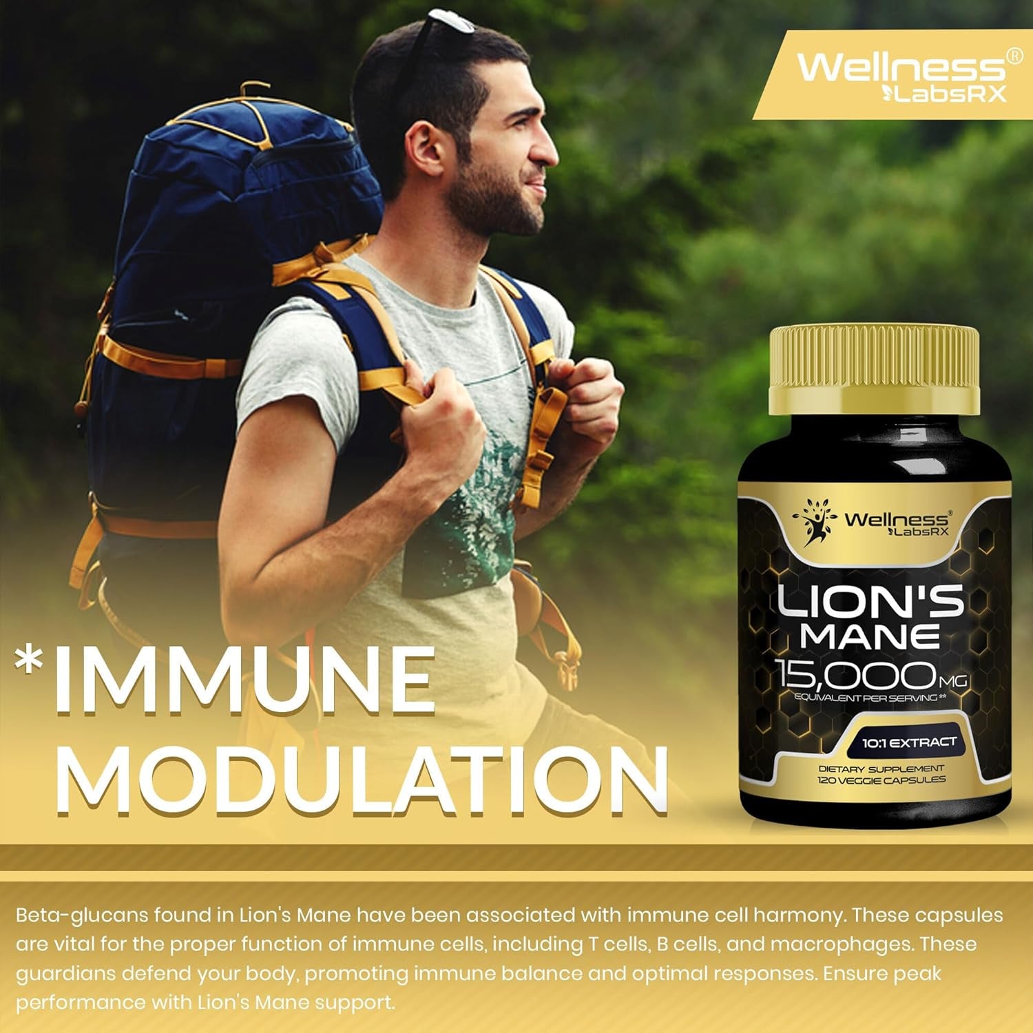 WELLNESS LABSRX Organic Lion's Mane 15,000MG - 120 Capsules