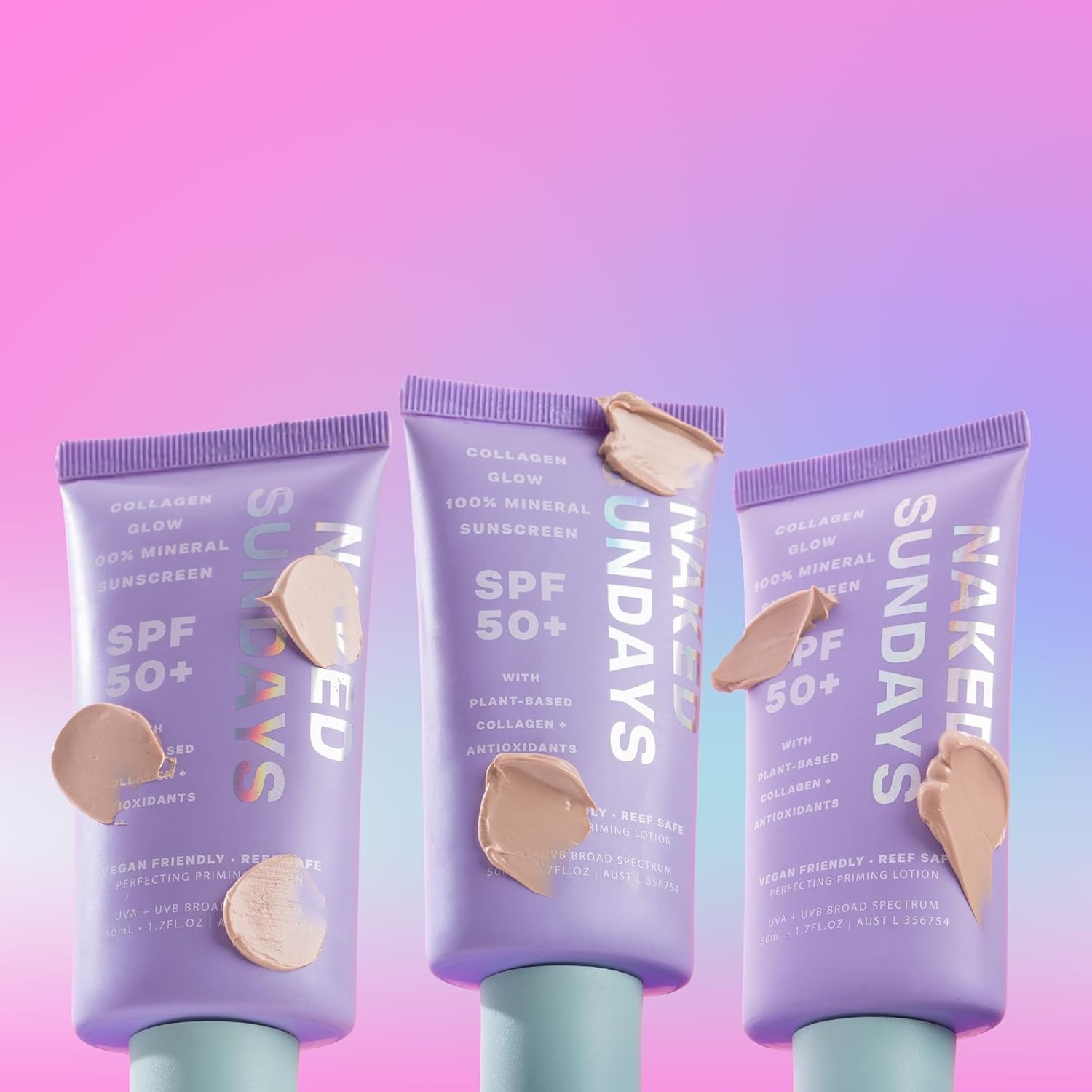 Naked Sundays Collagen Glow 100% Mineral Sunscreen SPF 50+ – 50ml | Primer & SPF in One for a Radiant, Protected Glow