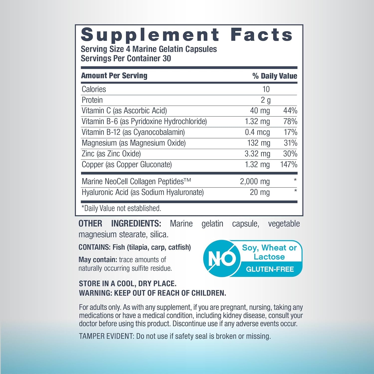 Marine Collagen Peptides Capsules | 120 Pills | with Hyaluronic Acid | plus Vitamin C | for Women and Men