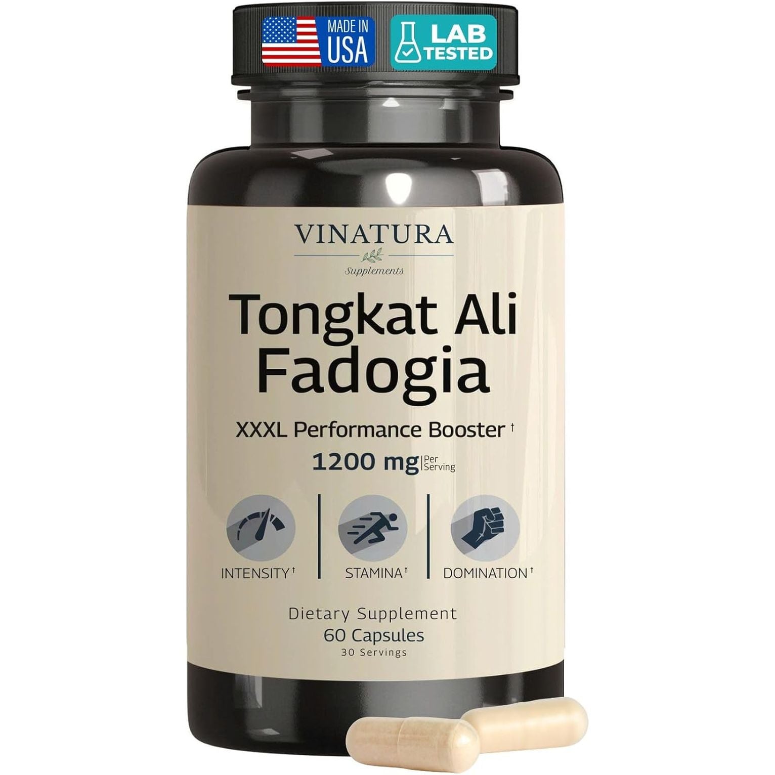 Tongkat Ali Fadogia Agrestis - 1200Mg, Enhanced with Nitric Oxide Booster Supplement, Longjack Tongkat Ali for Men, *USA Made and Tested*, 60 Capsules