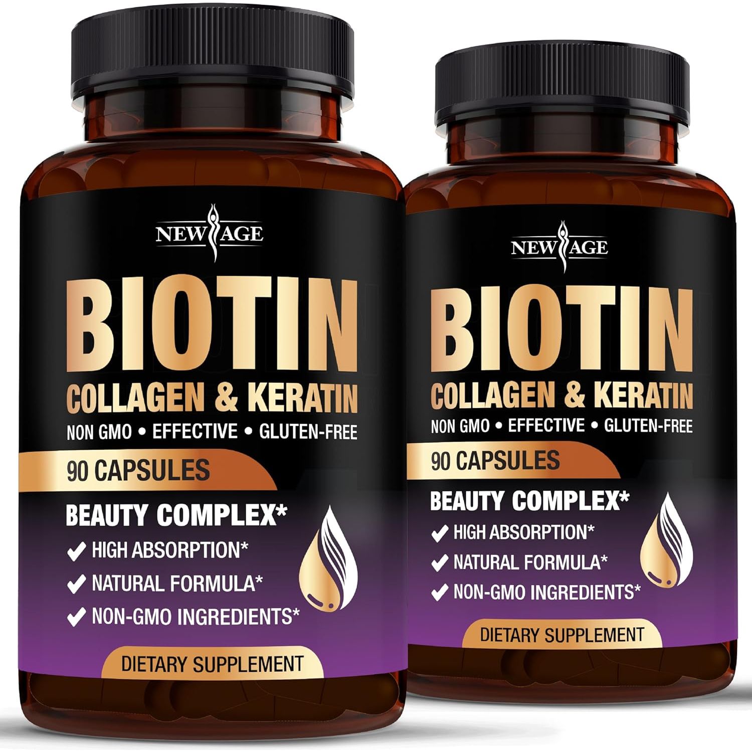 NEW AGE Biotin Collagen & Keratin - 180 Capsules (Pack of 2)