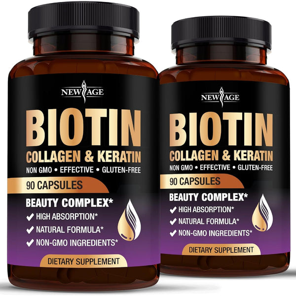 NEW AGE Biotin Collagen & Keratin - 180 Capsules (Pack of 2)