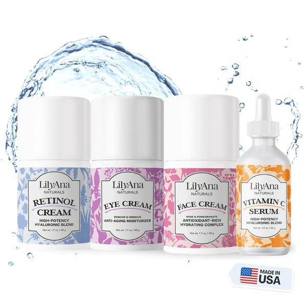 LilyAna Naturals Skincare Gift Set – 4-Piece Anti-Aging Routine | Retinol, Vitamin C, Eye & Face Creams