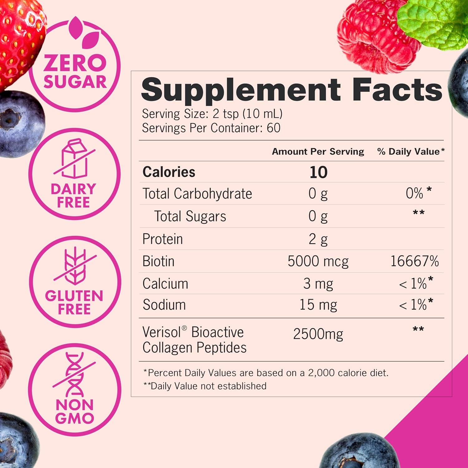 Zena Nutrition Liquid Collagen Peptide + Biotin – 600ml (60 Servings) | Skin Elasticity, Hair Growth & Nail Strength – Mixed Berry Flavor