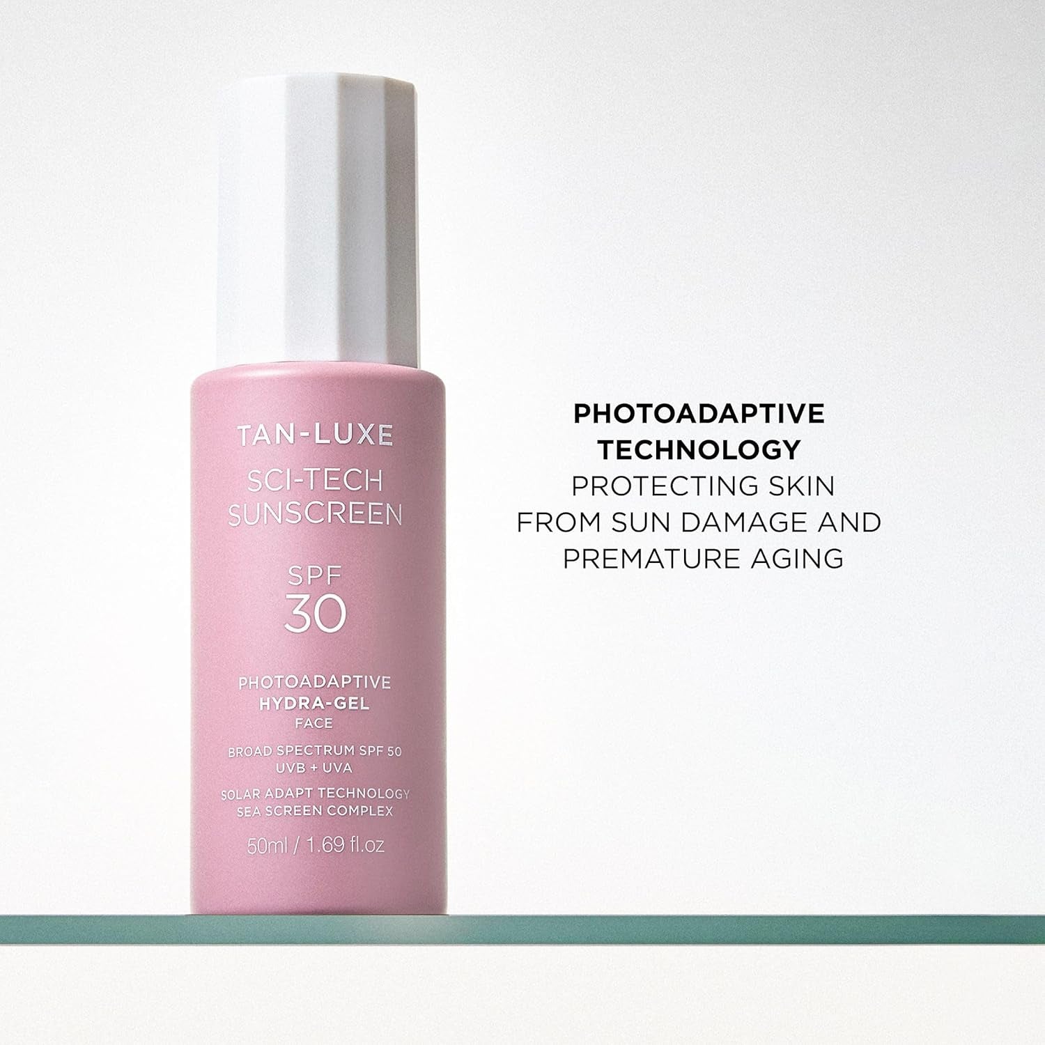 TAN-LUXE Sci-Tech Sunscreen SPF30 Photoadaptive Hydra-Gel – 50ml | Invisible Broad Spectrum UV Protection + Hydration