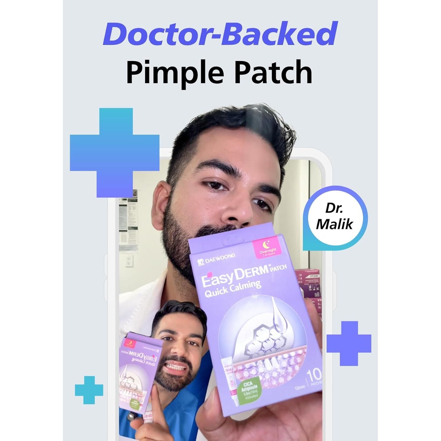 DWEasyDerm Quick Calming Magnesium Patches – 30 Patches (Bulk Pack) | Korean Acne Spot Treatment with Free CICA Ampoule