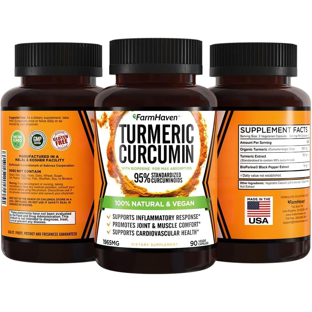 FarmHaven Turmeric Curcumin – 90 Capsules | 1965mg High-Potency Joint, Heart & Brain Support with BioPerine®