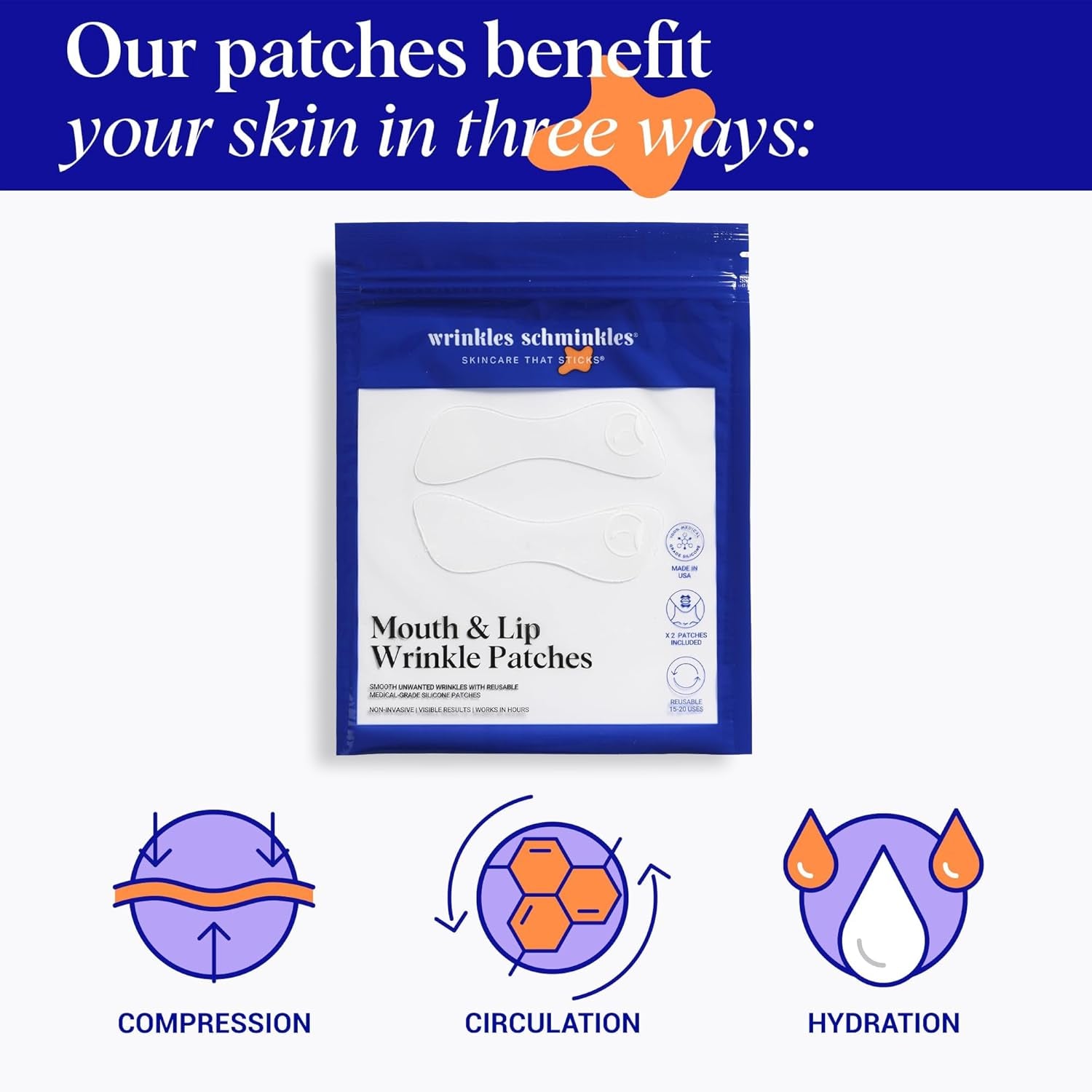 Wrinkles Schminkles Mouth & Lip Wrinkle Patches – 2 Packs | Reusable Silicone Patches for Smile Lines & Marionette Wrinkles