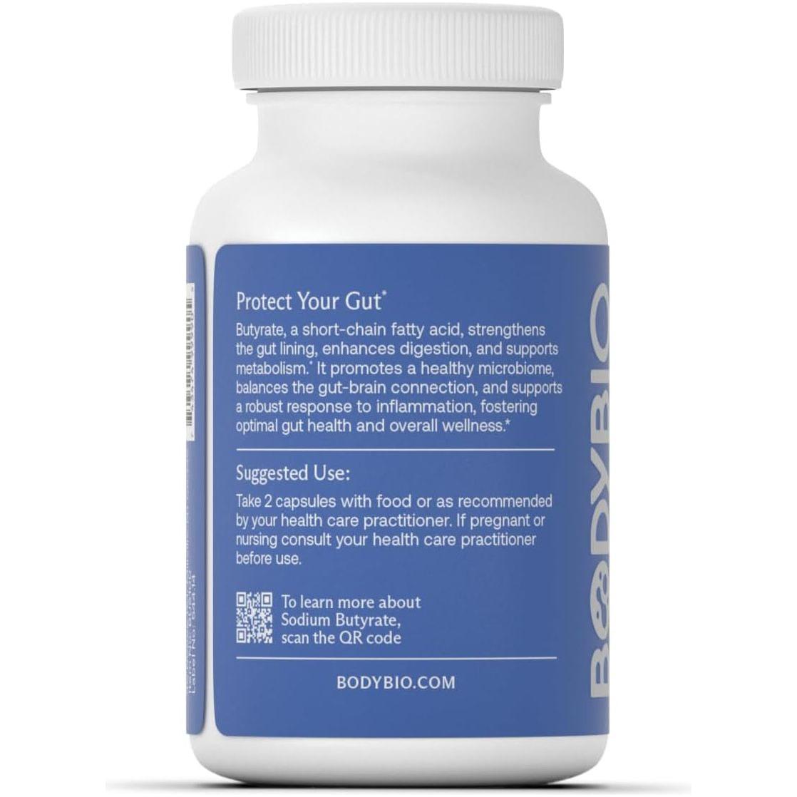 BodyBio Sodium Butyrate Supplement – 100 Capsules | Gut Health, Detox & Inflammation Support