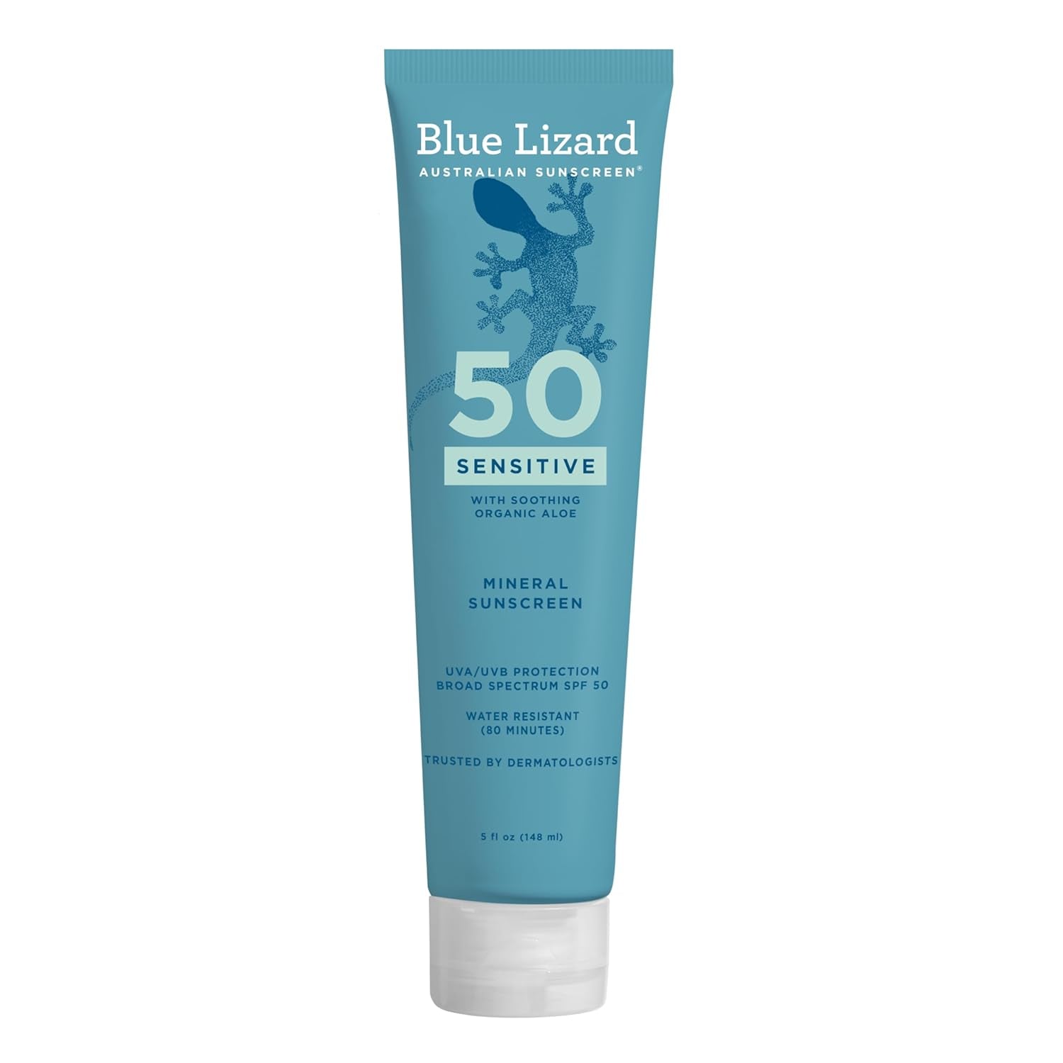 Sensitive Mineral SPF 50 Sunscreen Lotion, 100% Mineral Sunscreen, UVA/UVB Protection, Infused with Organic Aloe Vera, Soothes and Hydrates, 5 Fl Oz | with Zinc Oxide, 50+, Water Resistant, UVAUVB Protection, Sensitve