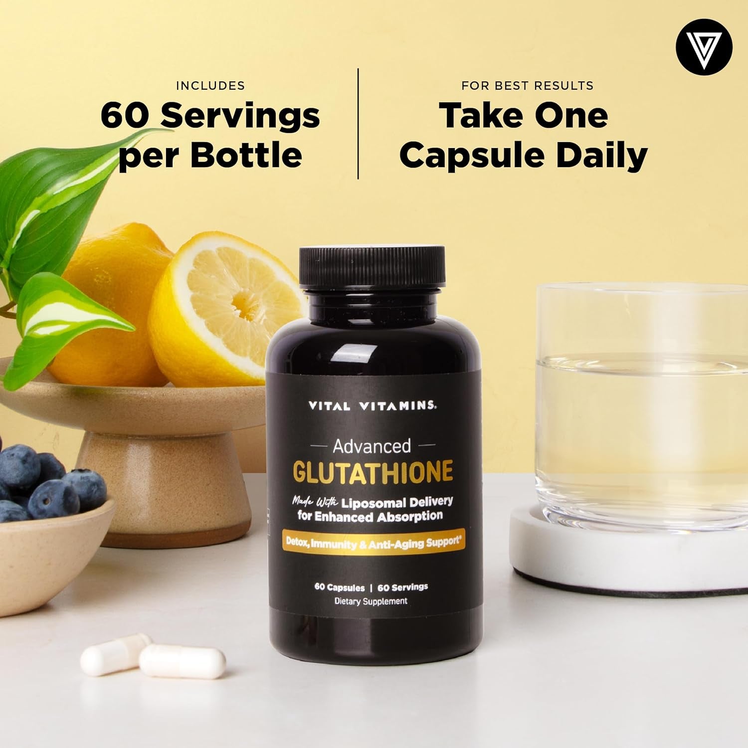 Glutathione Supplement - 500Mg L-Glutathione per Serving - Made with Liposomal Delivery for Max Absorption - Detox, Immunity, Anti-Aging Support - Non-Gmo - 60-Day Supply, 60 Capsules