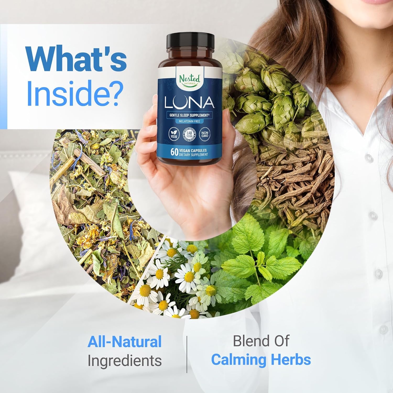 Nested Naturals Luna Gentle Sleep Supplement (Melatonin-Free) – 60 Vegan Capsules | Natural, Non-Habit Forming Sleep Aid