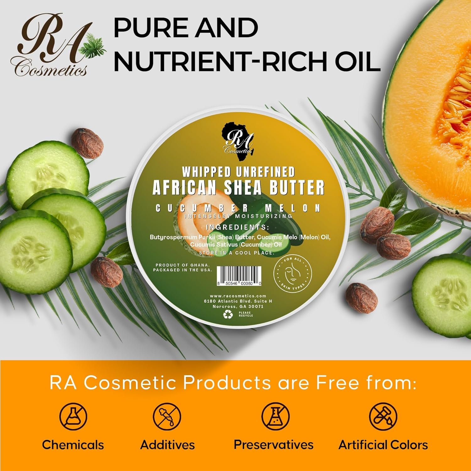 RA COSMETICS Whipped With Cucumber-Melon African Shea Butter – 340g | Cooling Hydration, Skin Refreshing & Revitalising Care