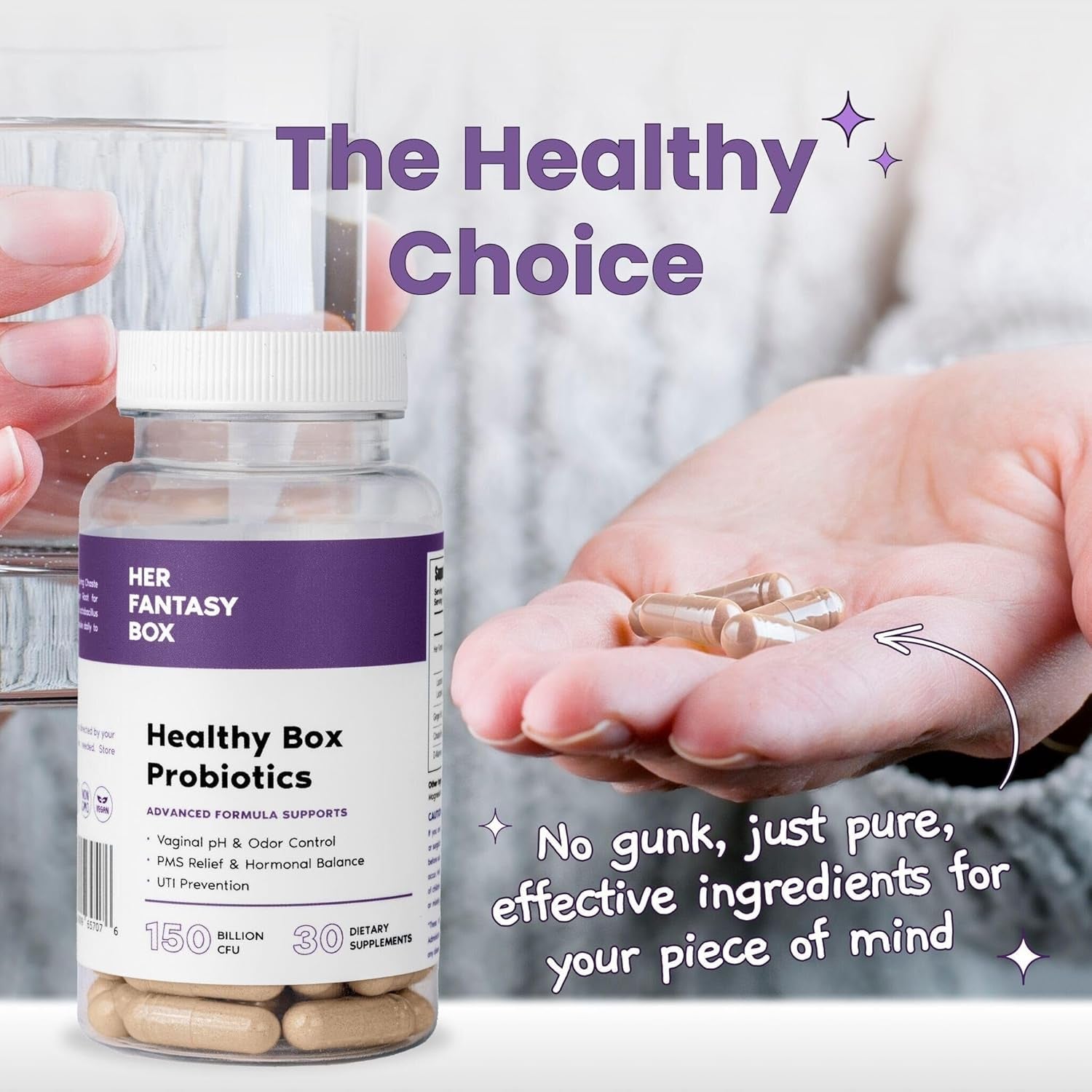 Her Fantasy Box Healthy Box Probiotics – 30 Dietary Supplements | Vaginal Balance, UTI Protection & PMS Relief