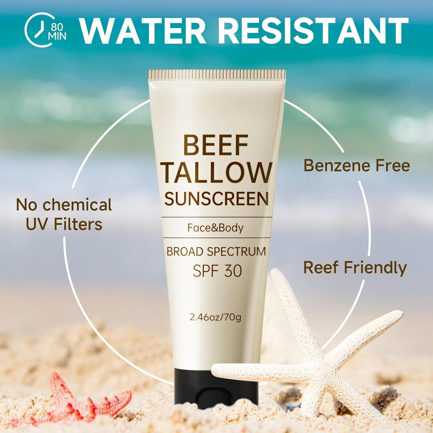 Outccogo Beef Tallow Sunscreen – 70g | Natural, Reef-Safe Sun Protection with Deep Hydration for Face & Body