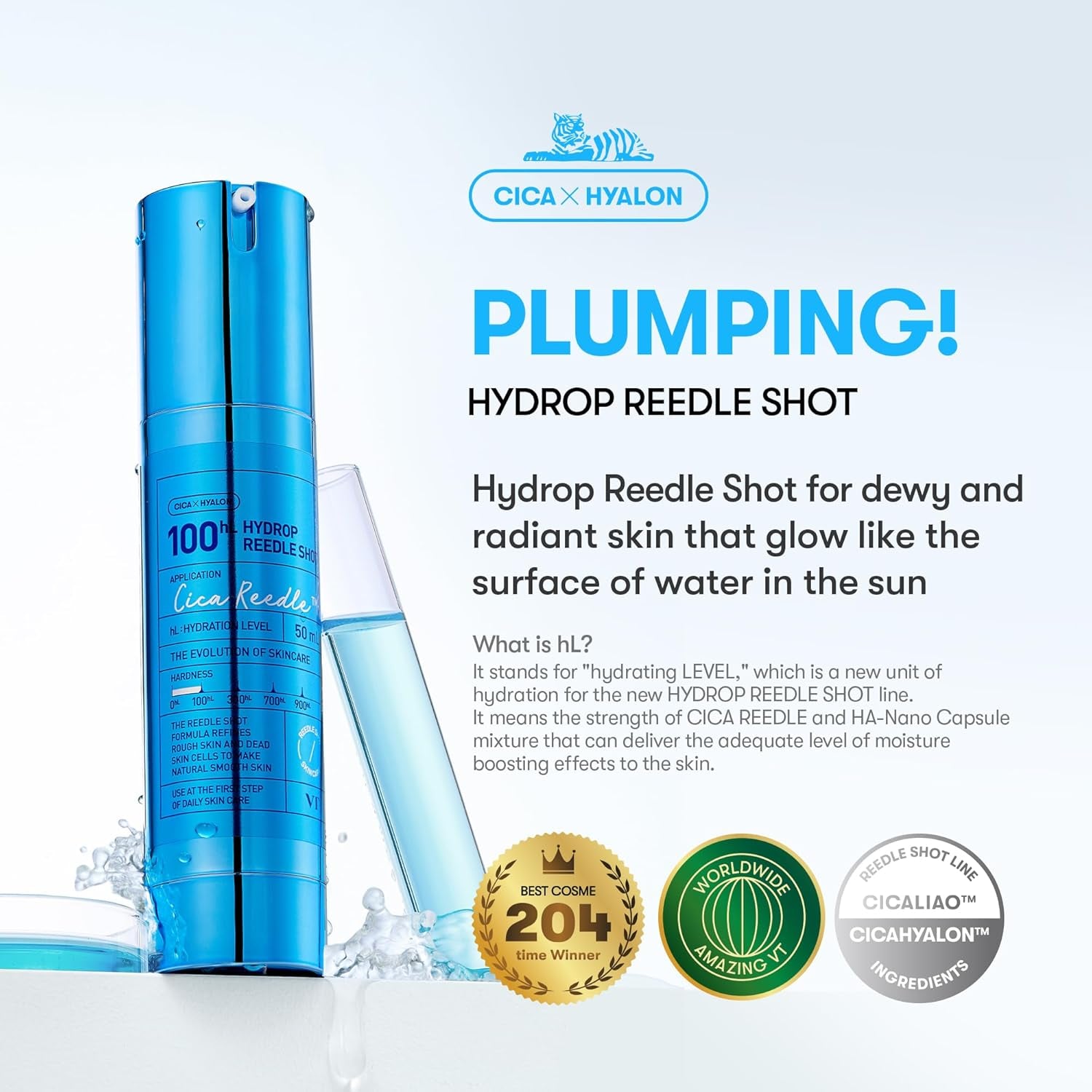 Hydrop Reedle Shot 100 Serum with Hyaluronic Acid & Hydrating Exosome Microneedling Formula, Korean Skin Booster, 1.69 Fl Oz(50Ml)