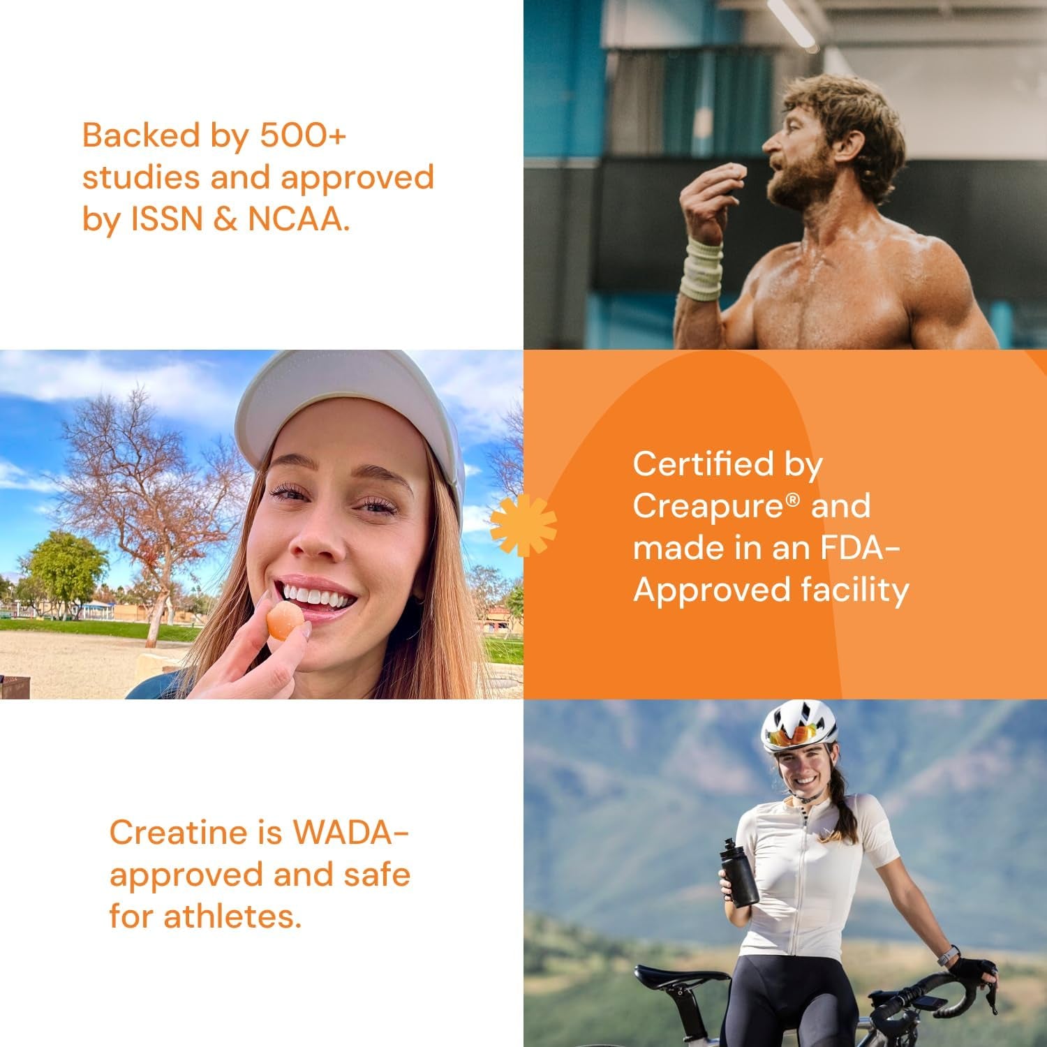 Creatine Monohydrate Gummies for Men & Women, Boost Focus, Strength, and Endurance, Anti-Melting Formula, Vegan, Gluten-Free, Non-Gmo, 1.5G of Creatine per Gummy (Orange, 90 Ct)