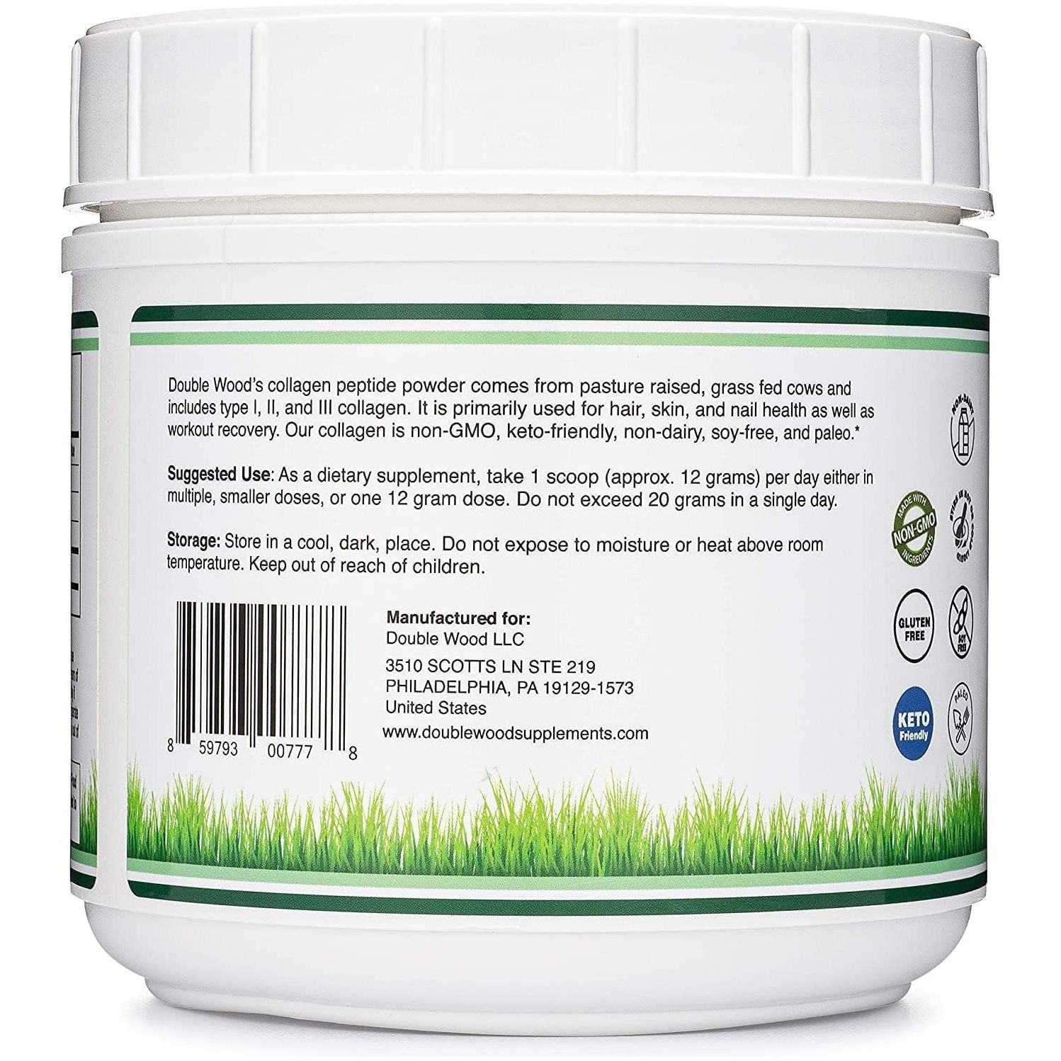 Double Wood Supplements Collagen Peptides Powder – 456g | Multi-Collagen for Skin, Hair & Joint Support