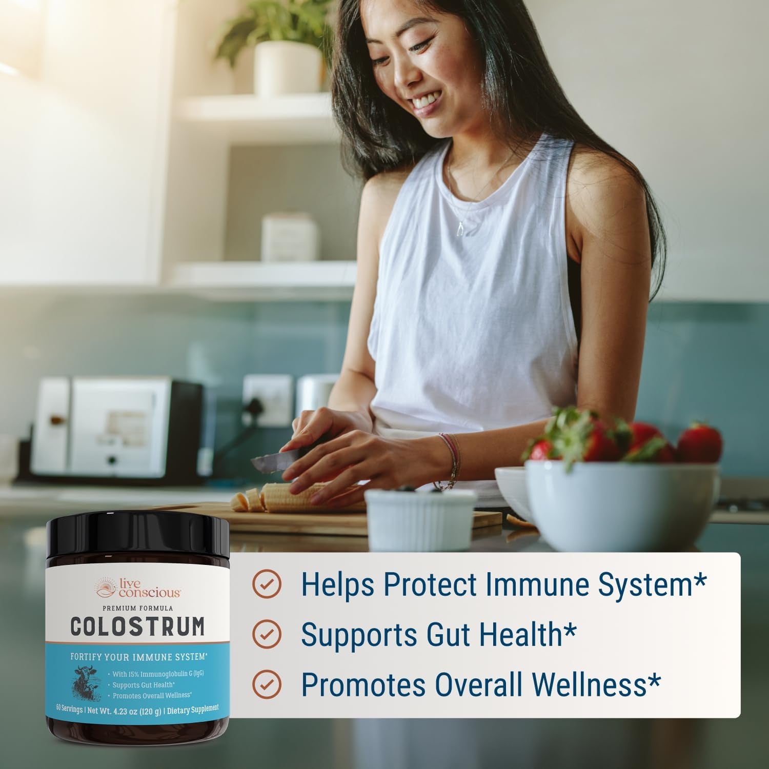 Live Conscious Colostrum Powder – 120g | Immune & Gut Health Support | 60 Servings