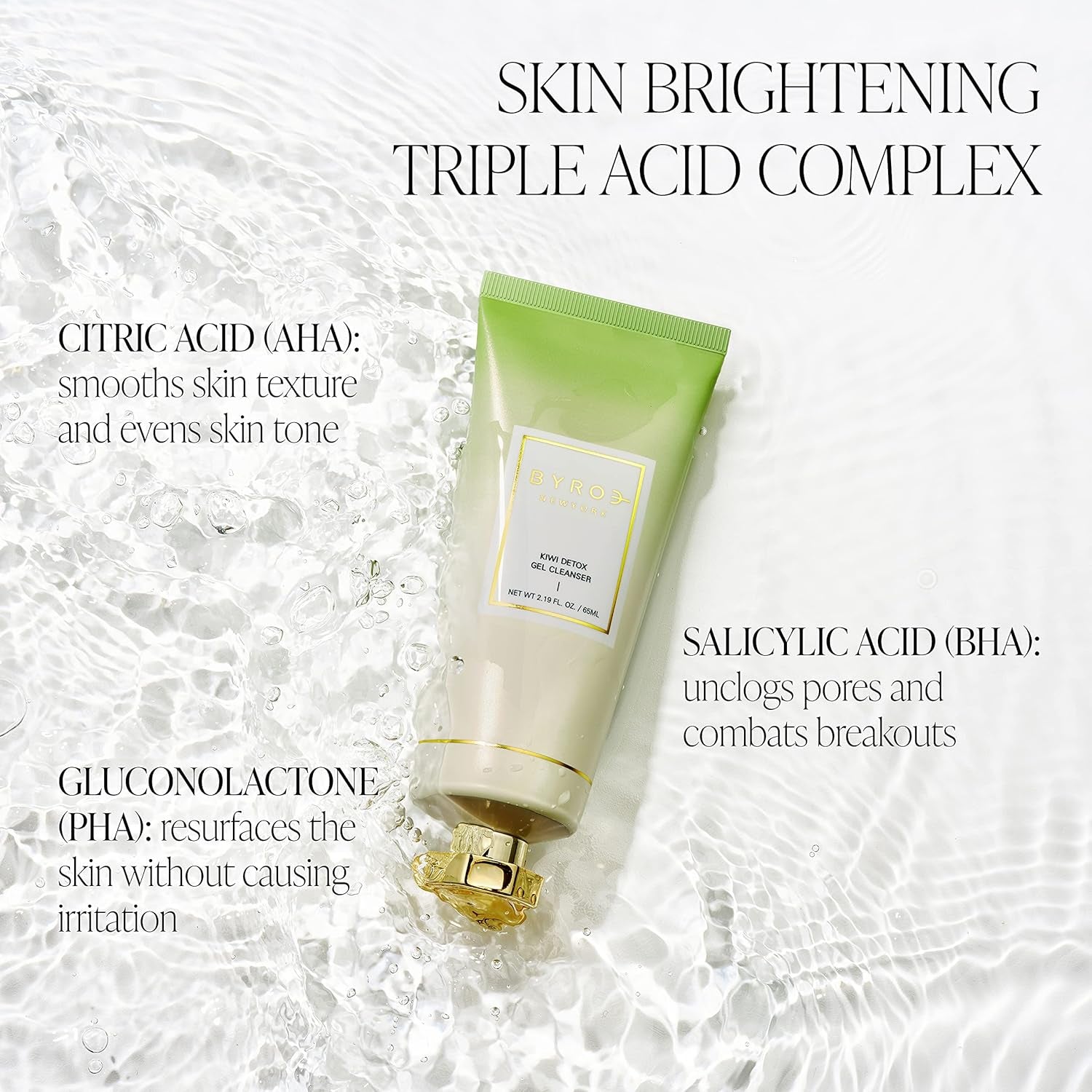 BYROE Kiwi Detox Gel Cleanser – 65ml | Pore-Clearing, Brightening Gel-to-Foam Cleanser