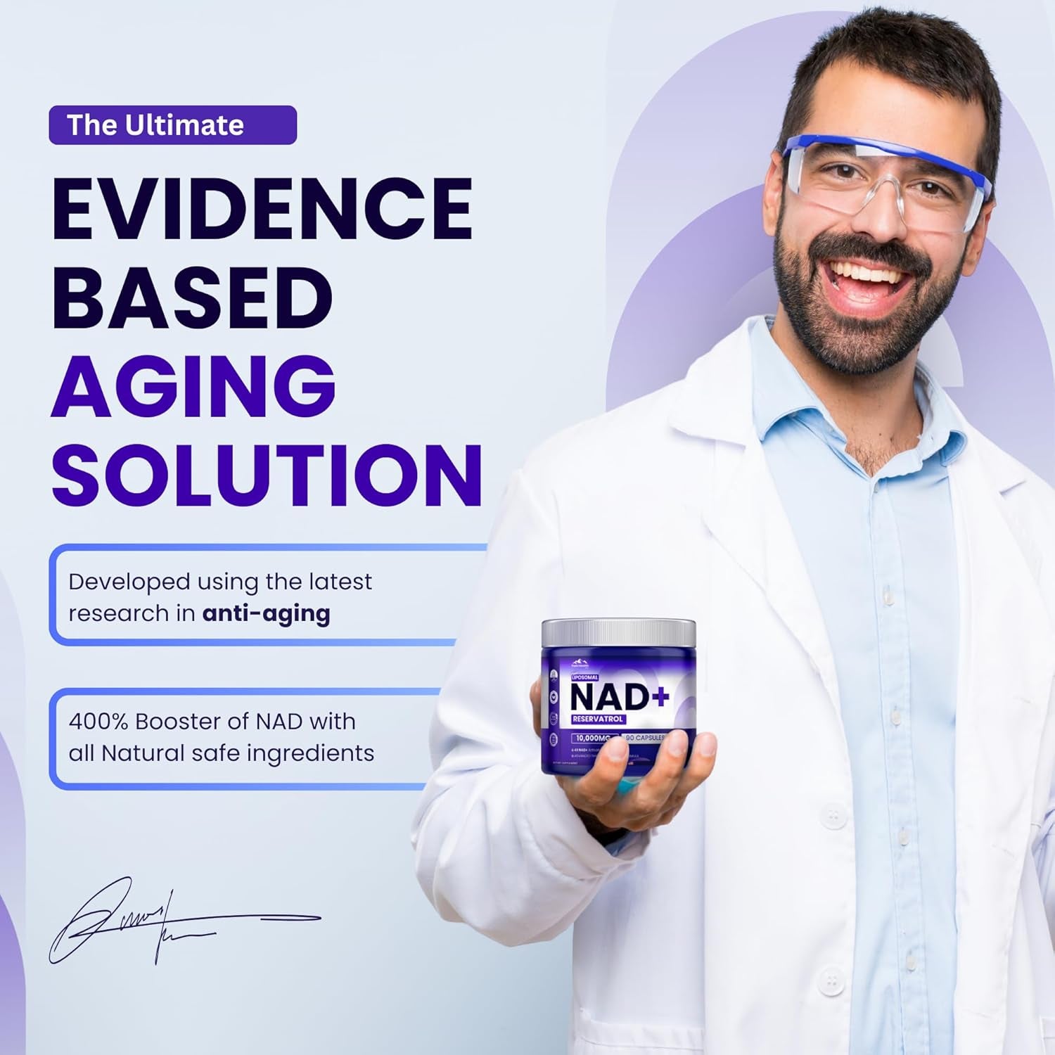 PHM NAD Resveratrol Supplement - 10,000MG Extra Strength | NAD+ Liposomal Supplements for Men and Women | NMN & NMNH Alternative | 90 Capsules, 3 Months Supply