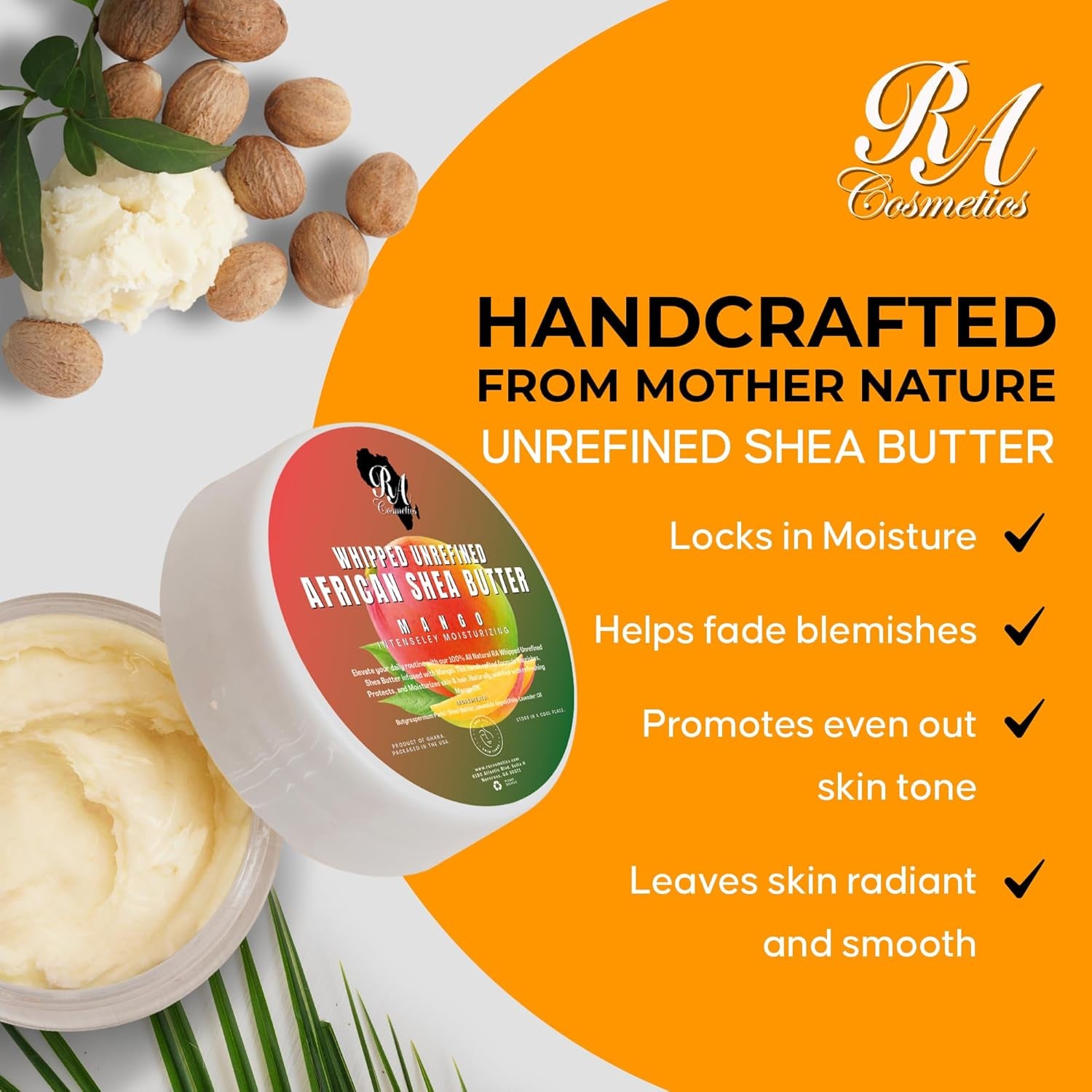RA COSMETICS Whipped With Mango African Shea Butter – 340g | Deep Moisture, Skin Softening & Glow Repair