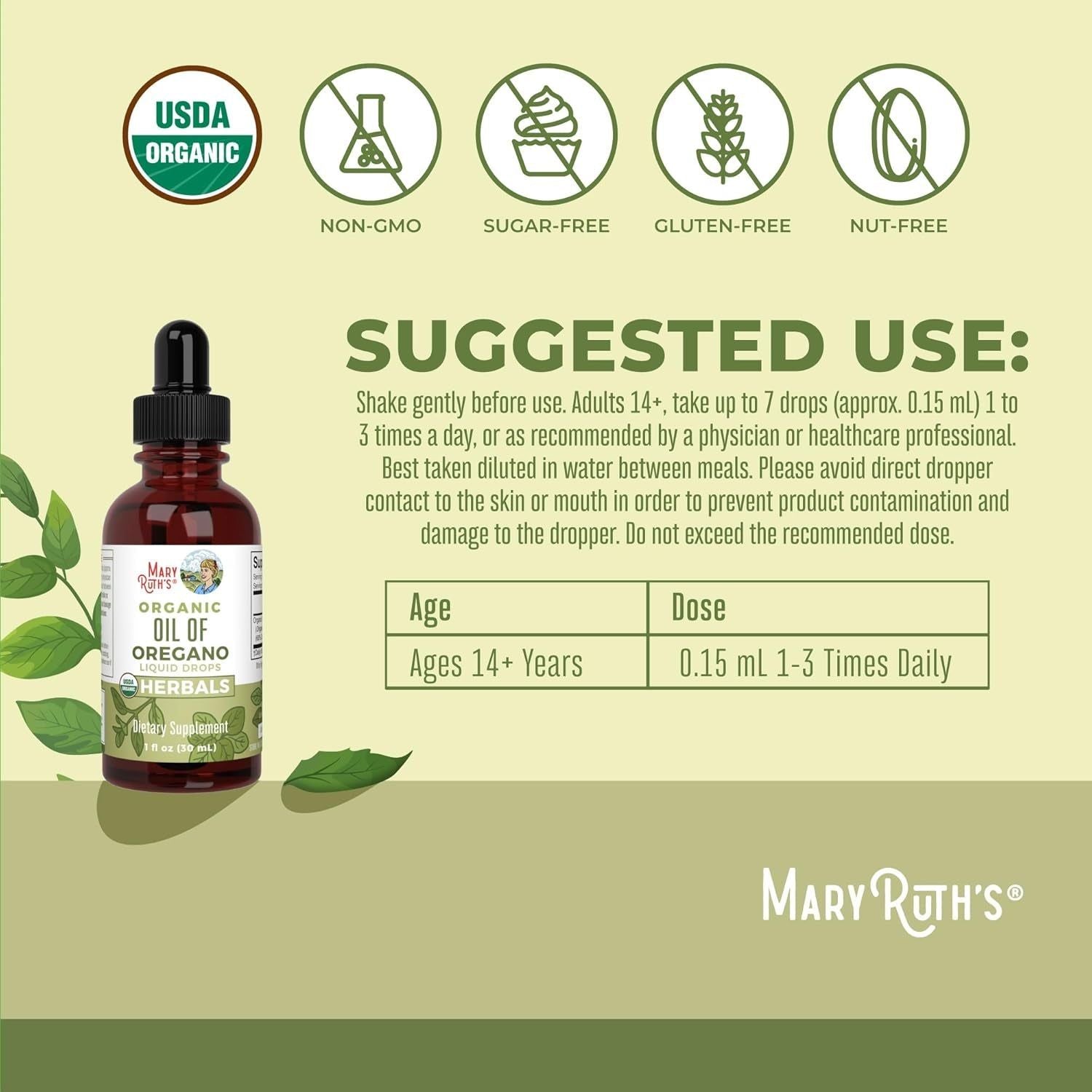 MaryRuth Organics Oil of Oregano Liquid Drops – 30ml | Immune & Gut Health Support
