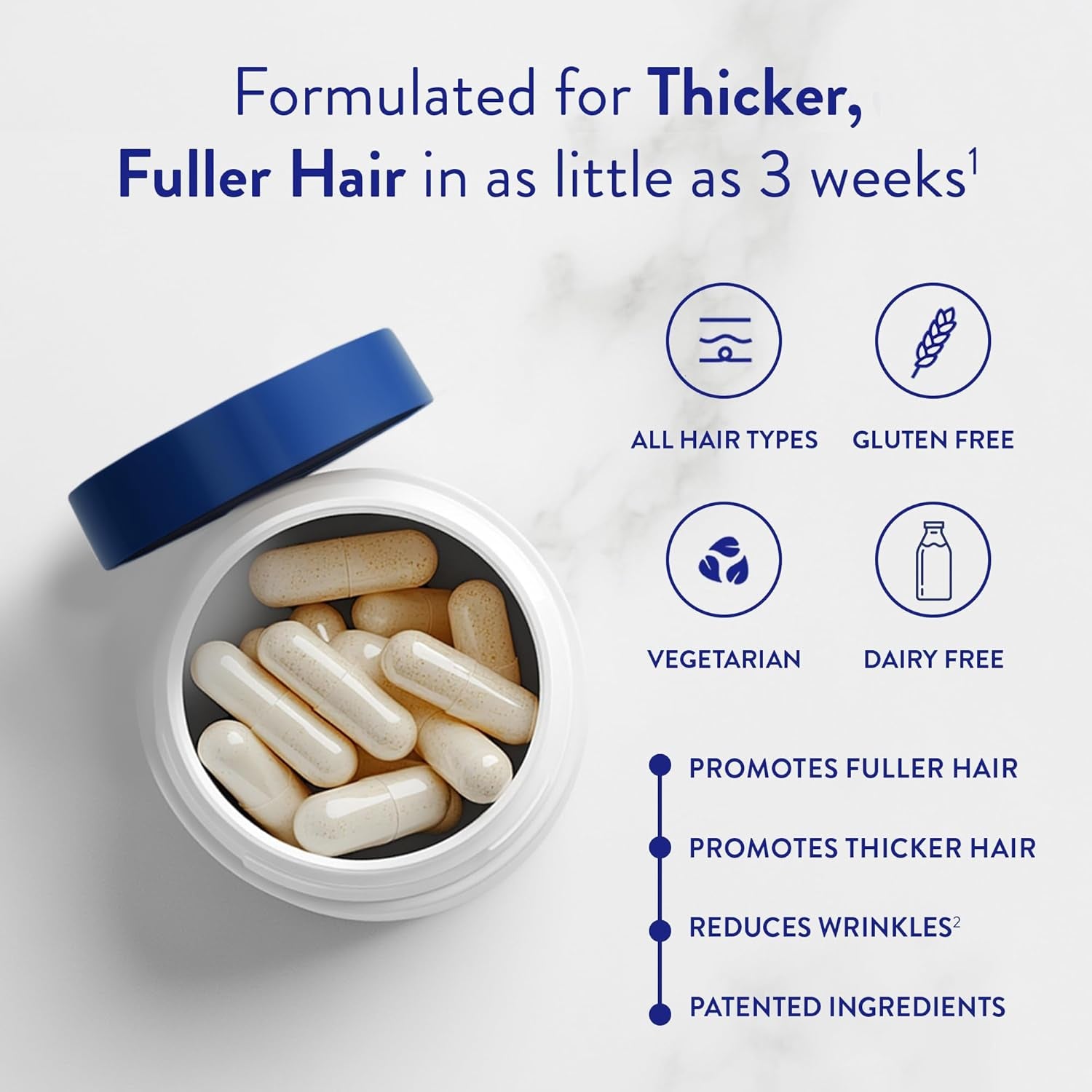 Routine Wellness Hair Growth Supplement – 60 Capsules | Clinically Proven Thicker Hair in 3 Weeks | Biotin + Skin-Support Complex