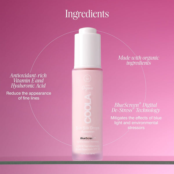 COOLA Sun Silk Drops Sunscreen – 50ml | Daily SPF 30 + Blue Light & Pollution Defense