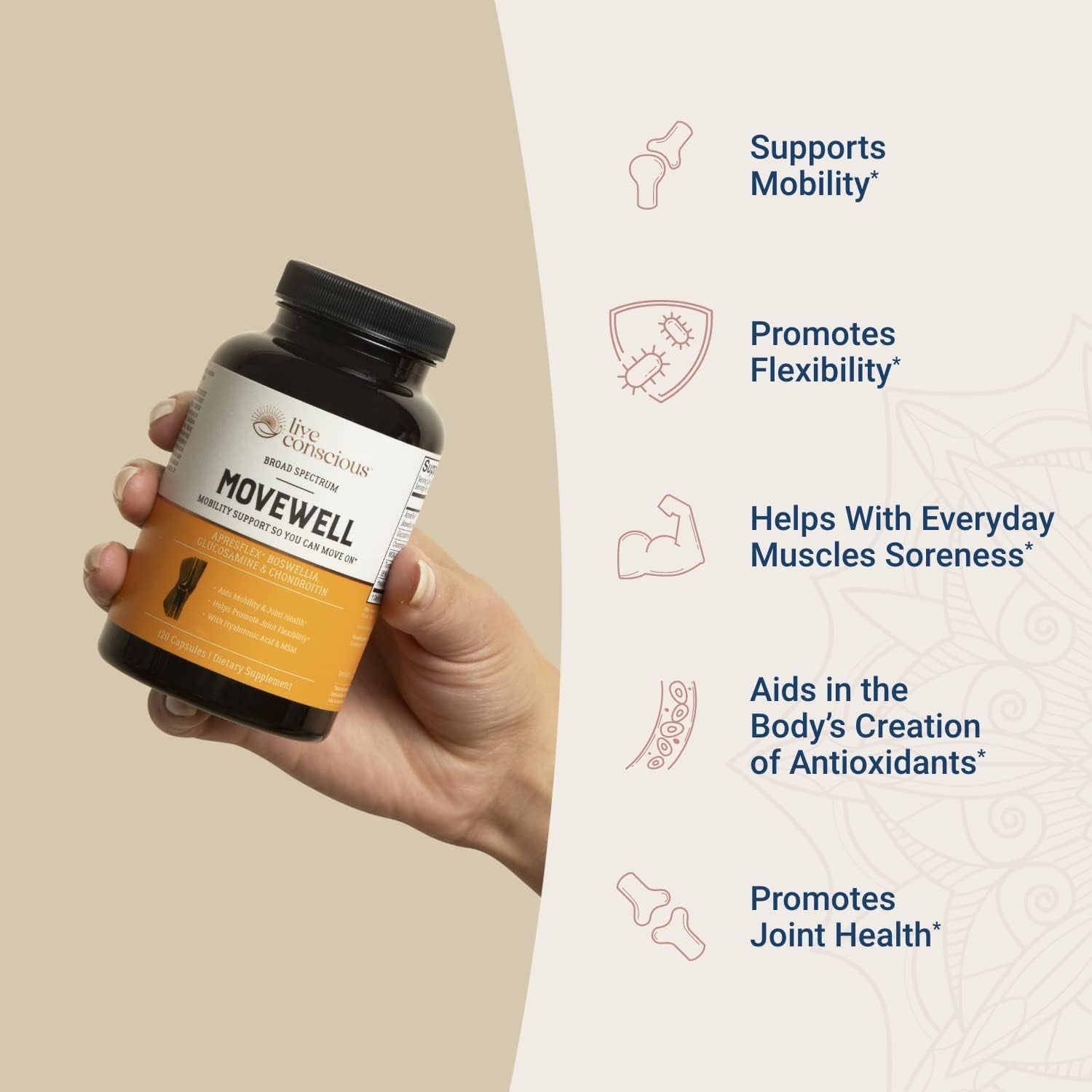 Live Conscious MoveWell – 120 Capsules | Joint Mobility, Flexibility & Comfort Support