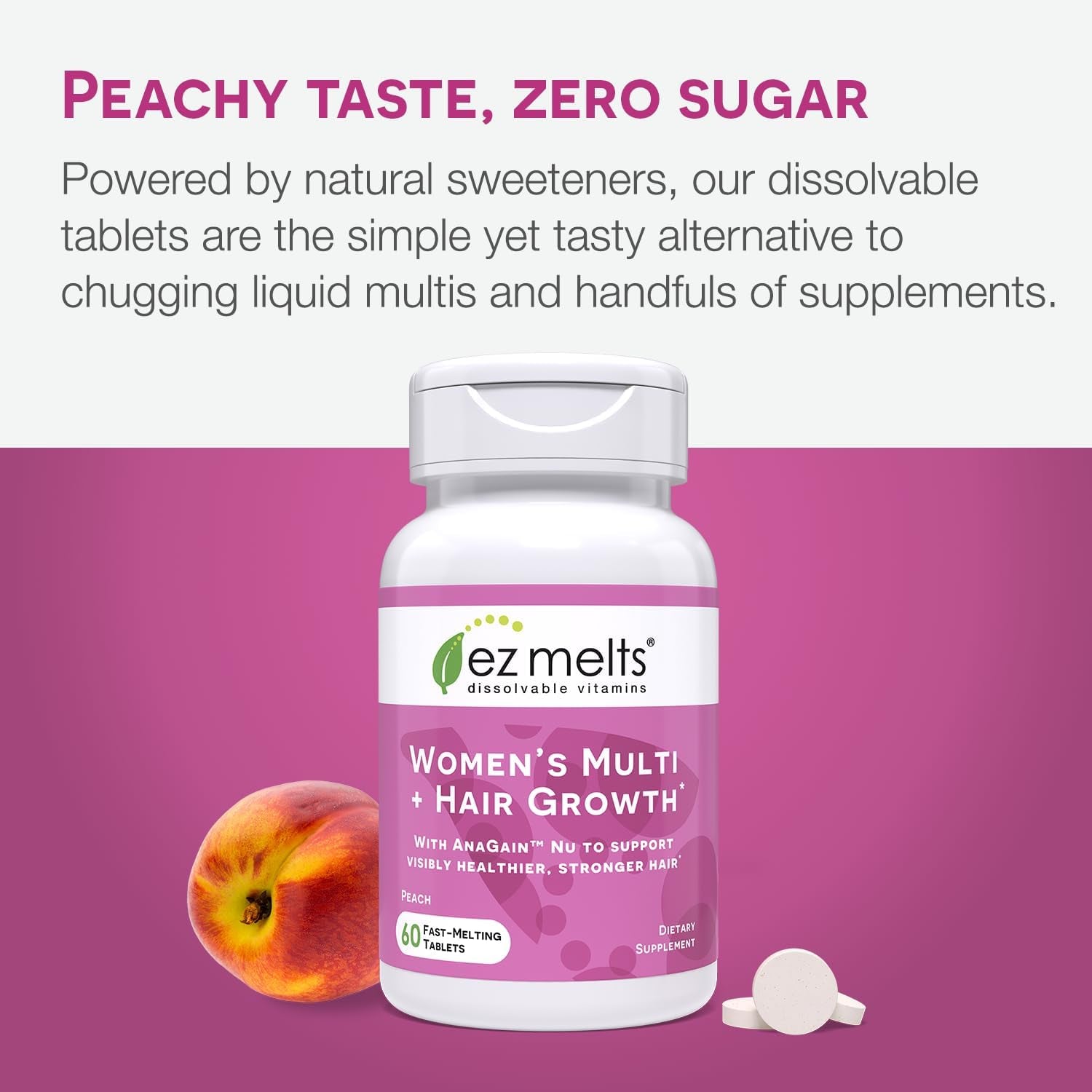 EZ Melts Dissolvable Vitamins Women’s Multi + Hair Growth – 60 Tablets | Fast-Melting Multivitamin with AnaGain Nu for Hair, Skin & Nail Health
