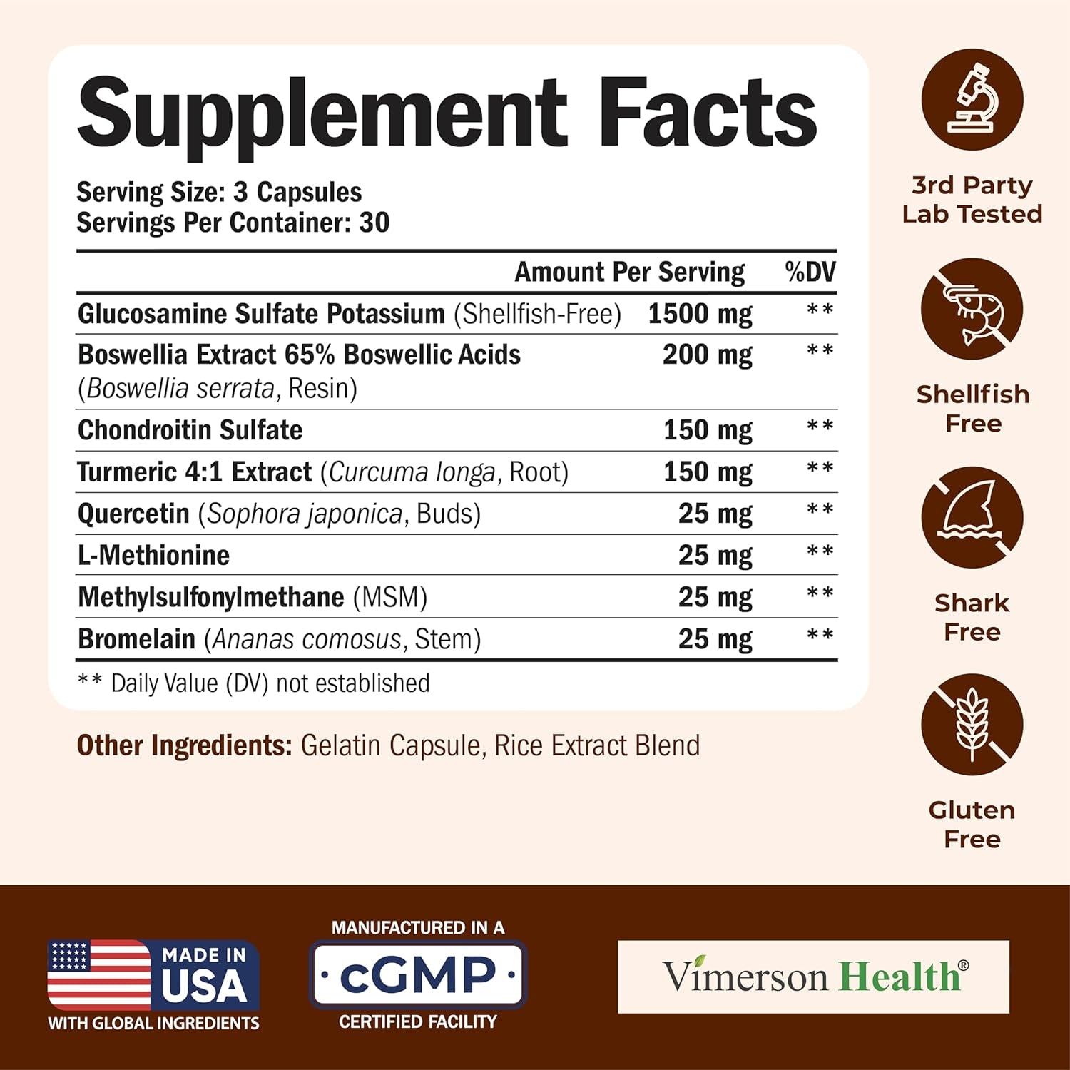 Vimerson Health Glucosamine Chondroitin Turmeric & MSM – 90 Capsules