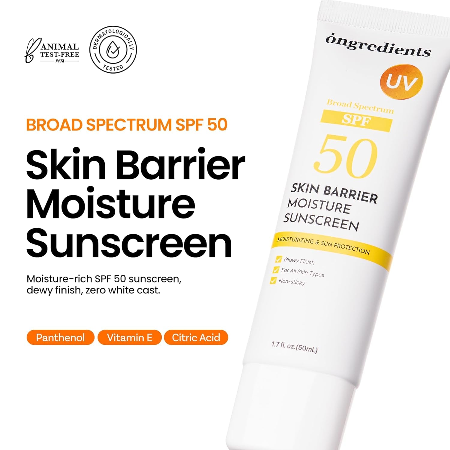 ONGREDIENTS Skin Barrier Moisture Sunscreen – 50ml | SPF 50, Hydrating & Glow-Boosting